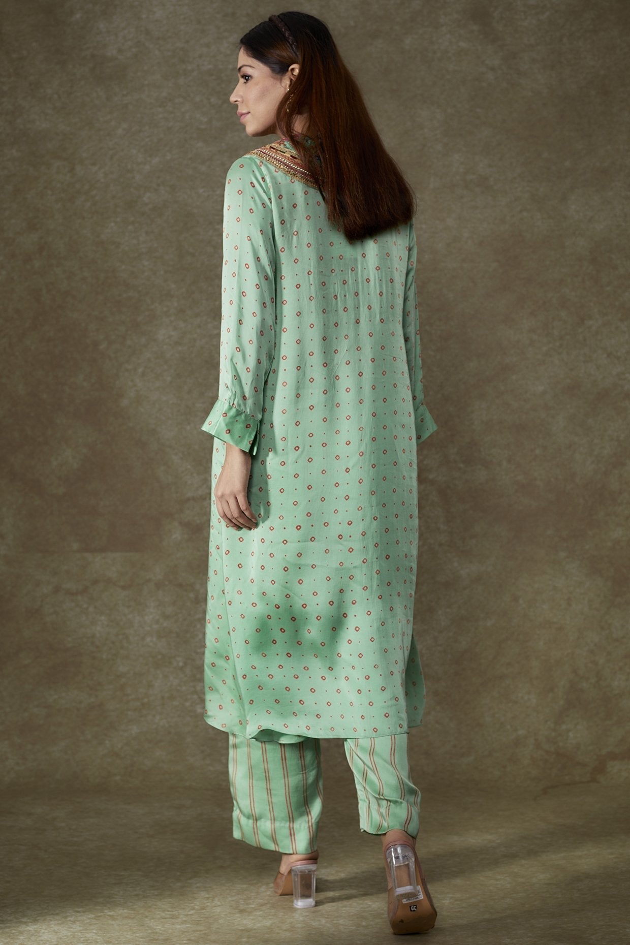 Turquoise Satin Bandhani Printed Kurta Set