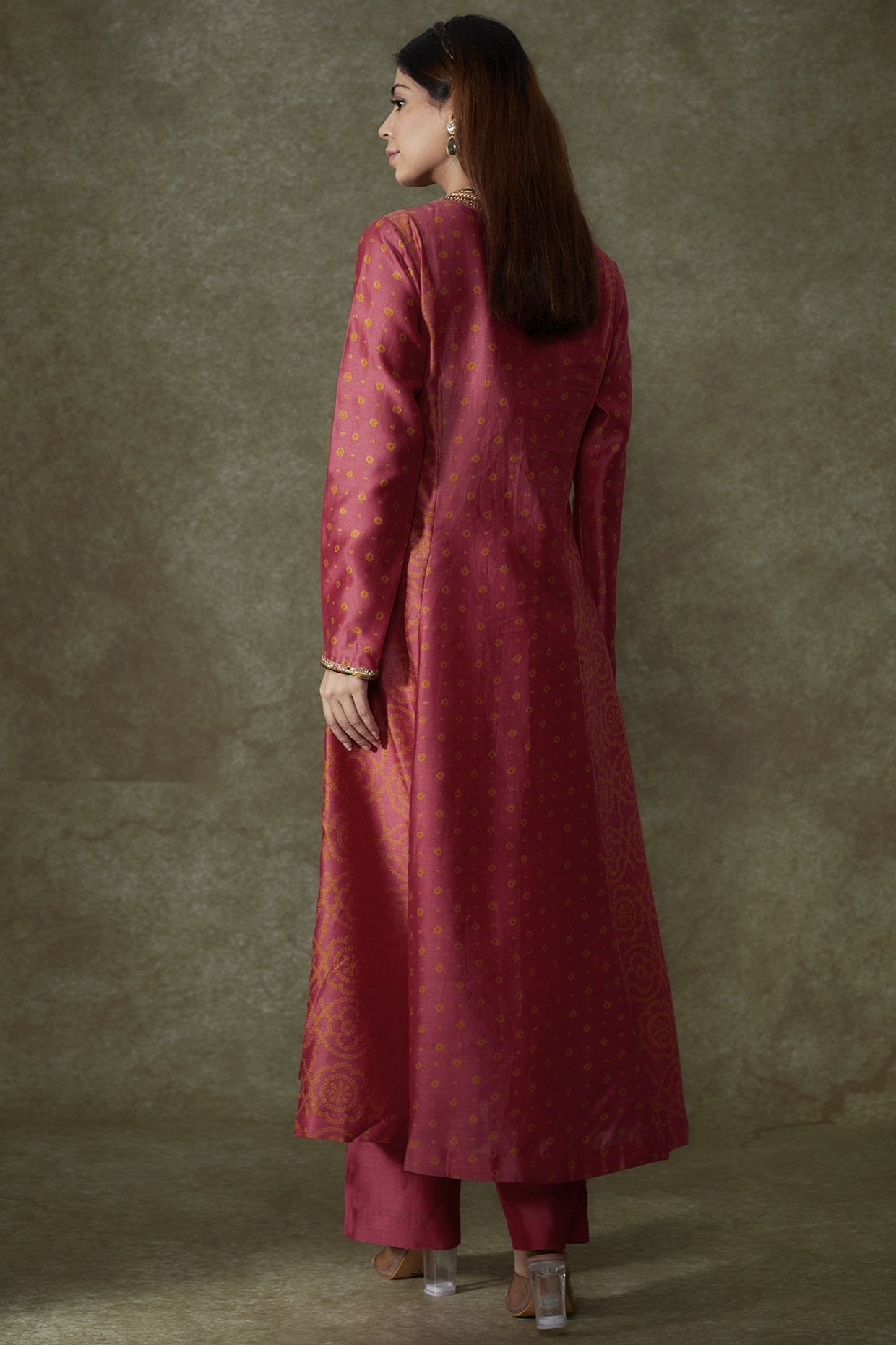 Red Chanderi Bandhani Printed Kurta Set