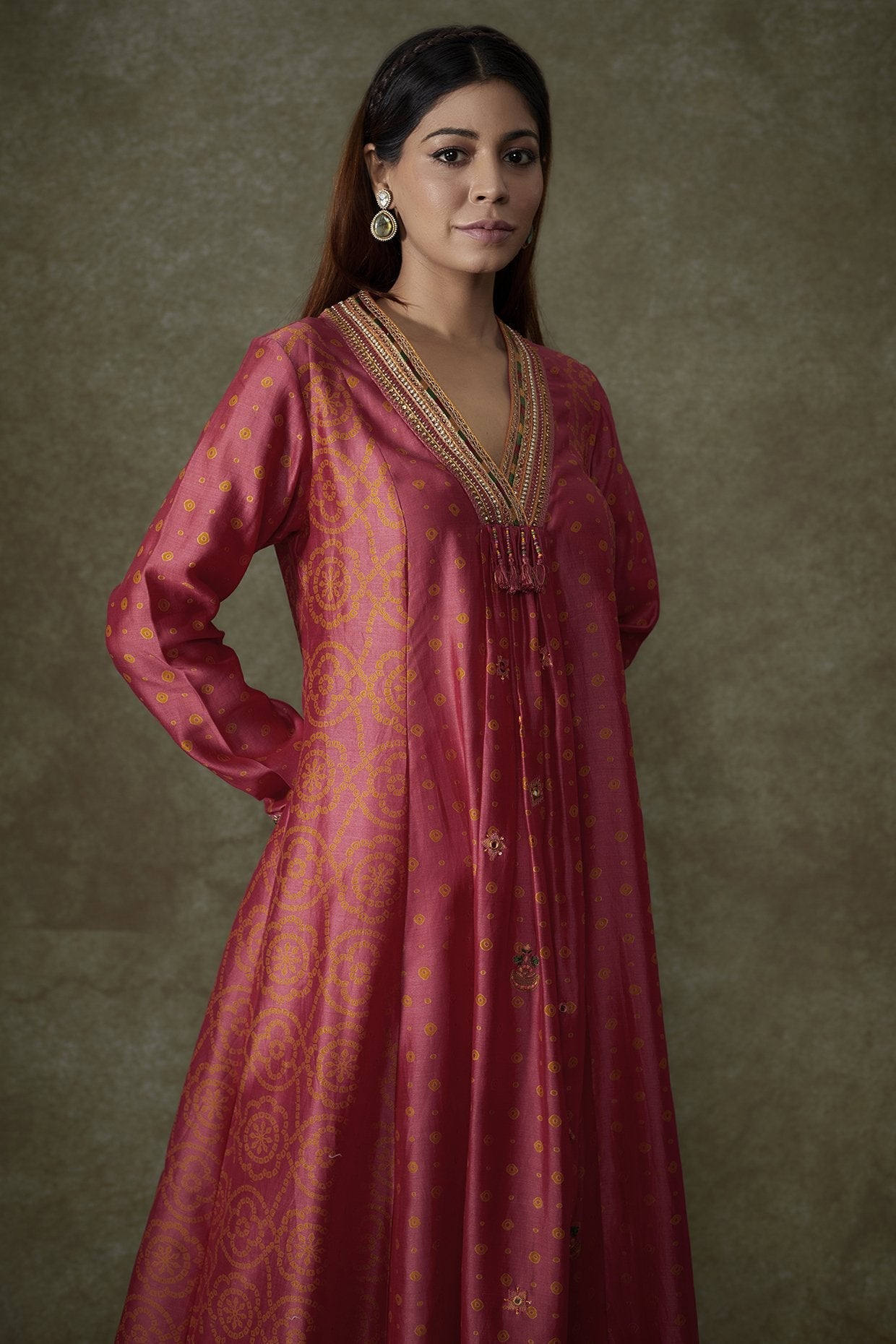 Red Chanderi Bandhani Printed Kurta Set