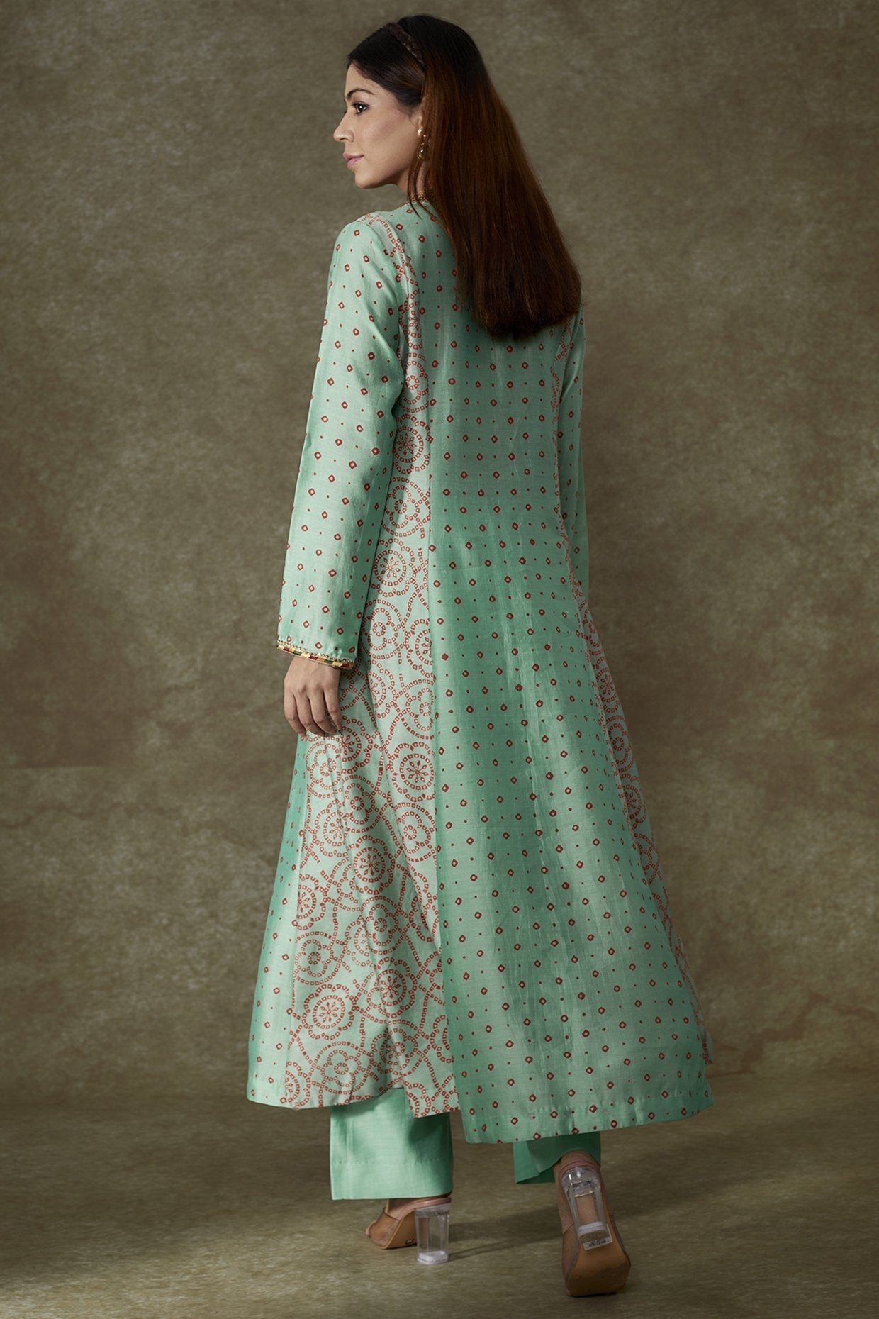 Turquoise Chanderi Bandhani Printed Kurta Set