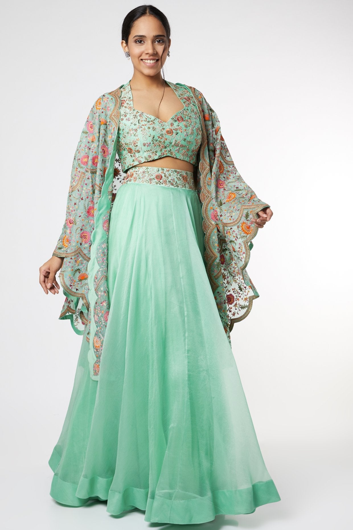 English Blue Embroidered Lehenga Set