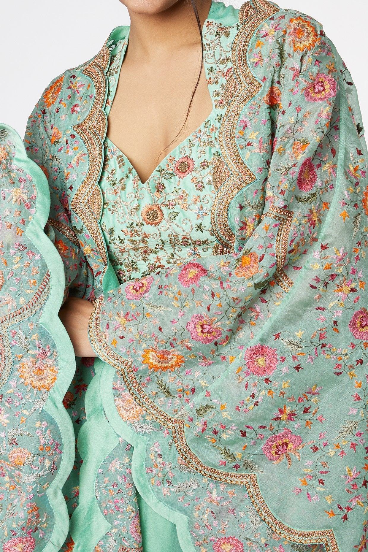 English Blue Embroidered Lehenga Set