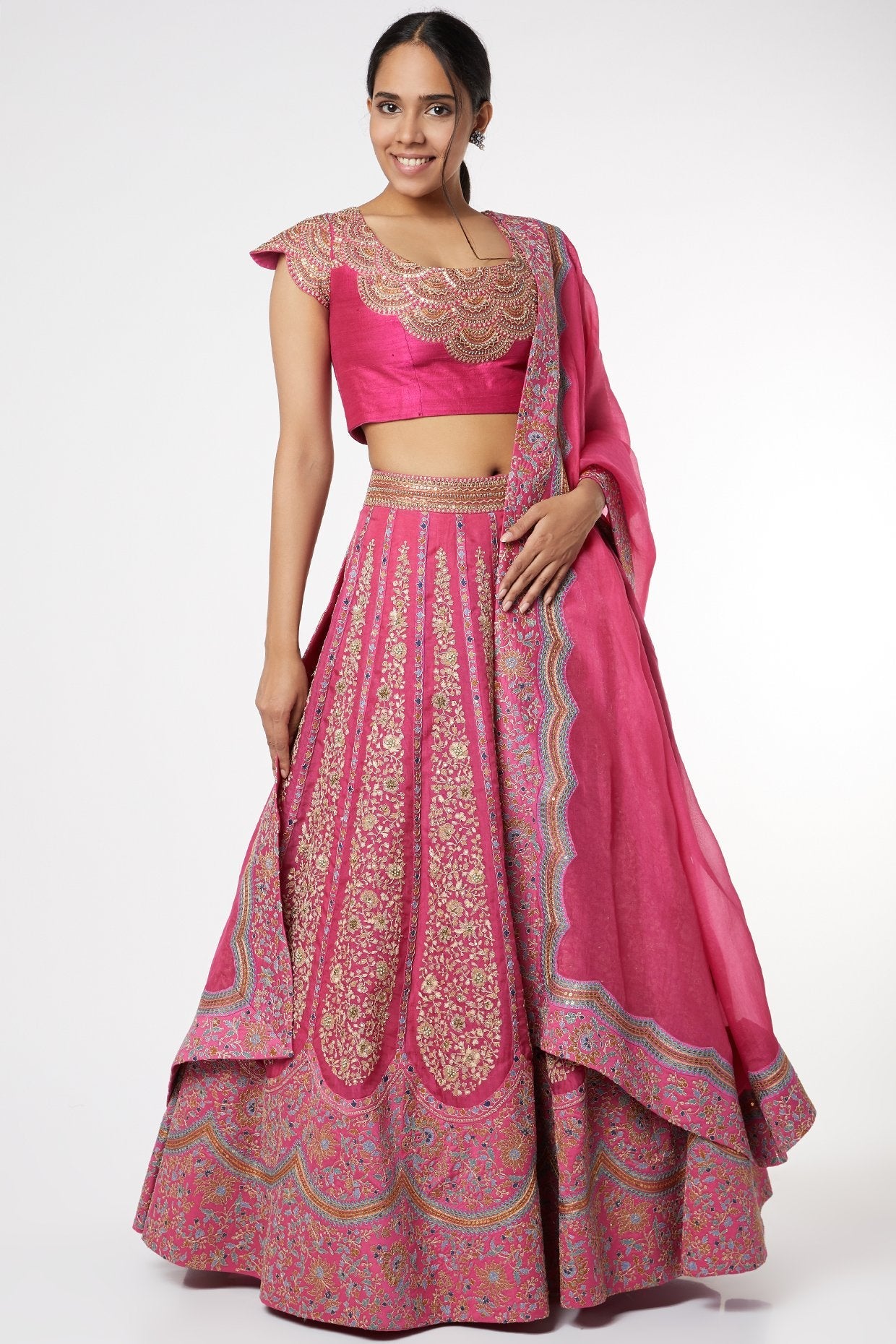 Pink Zari Embroidered Lehenga Set