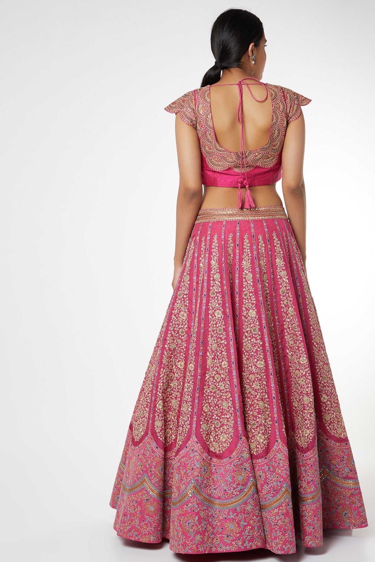 Pink Zari Embroidered Lehenga Set