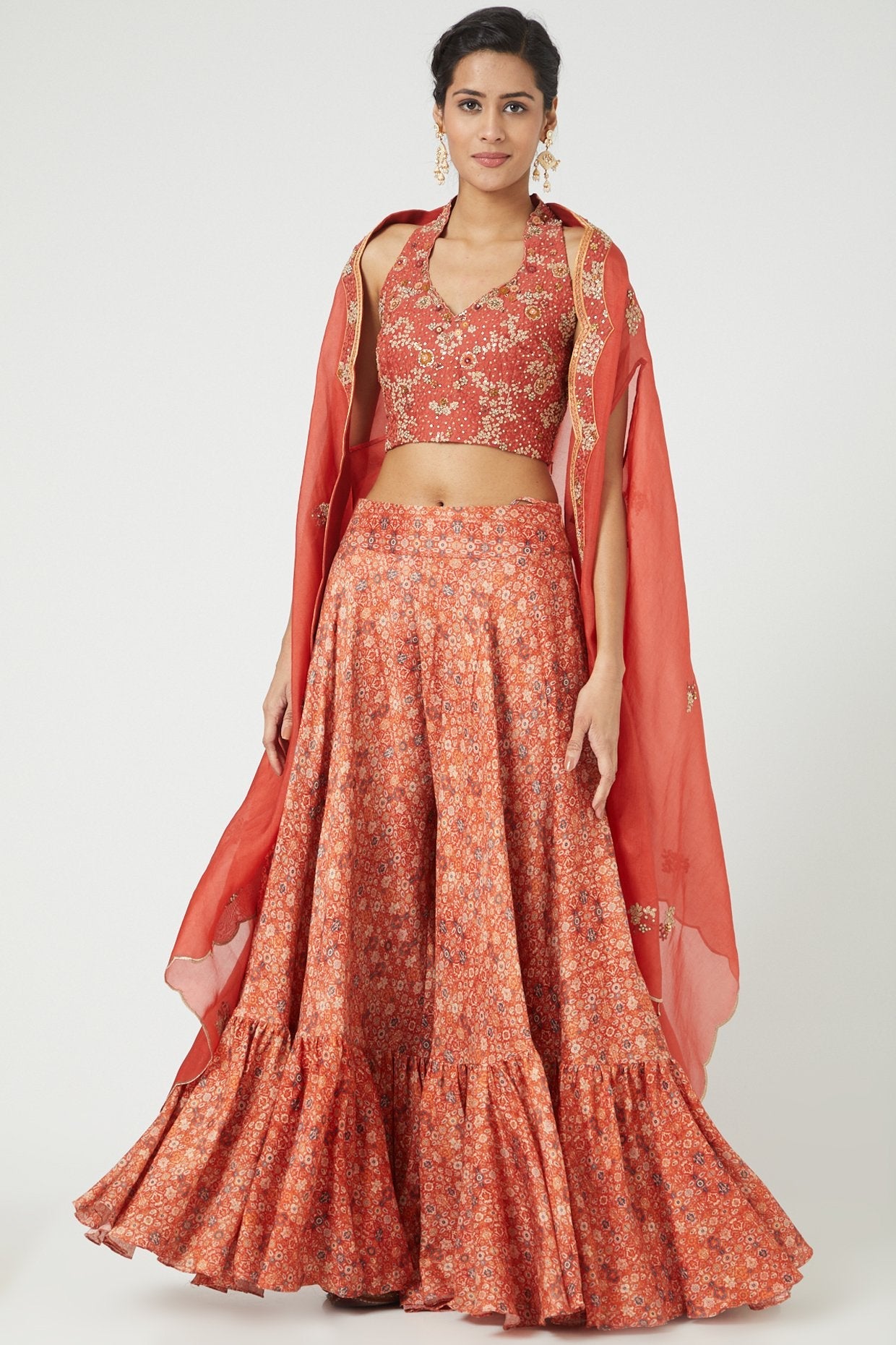 Red Printed Sharara Set