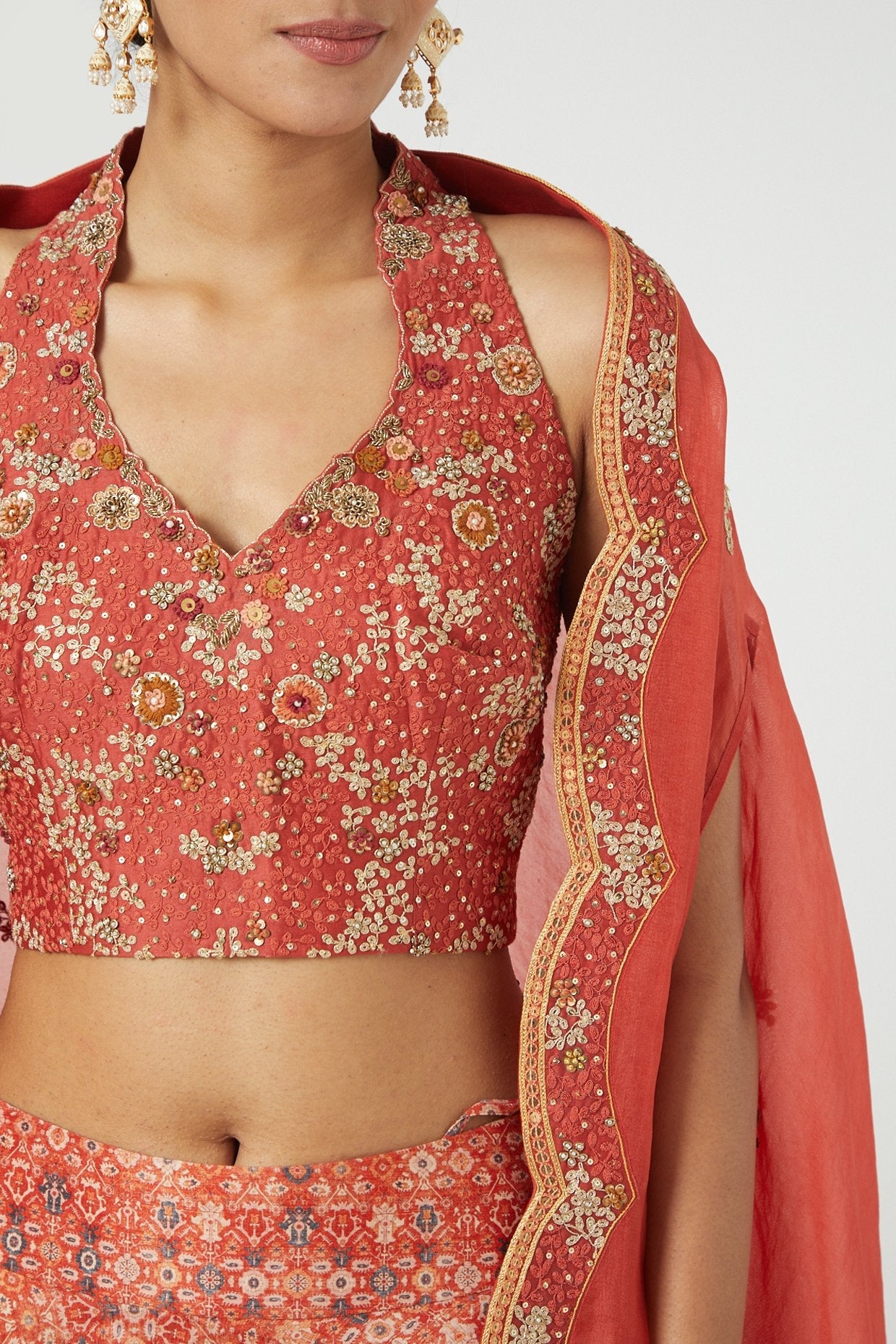 Red Printed Sharara Set