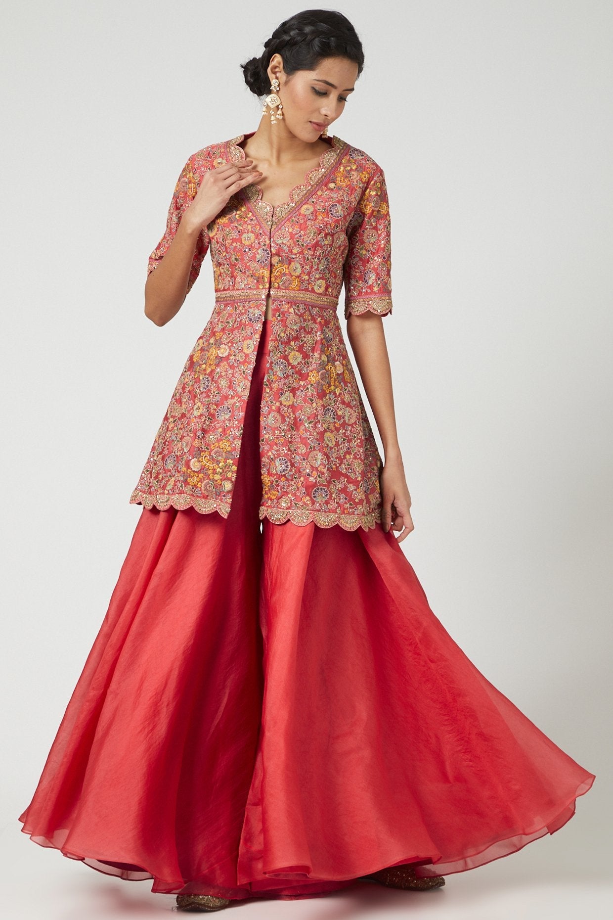 Pink Organza Sharara Set