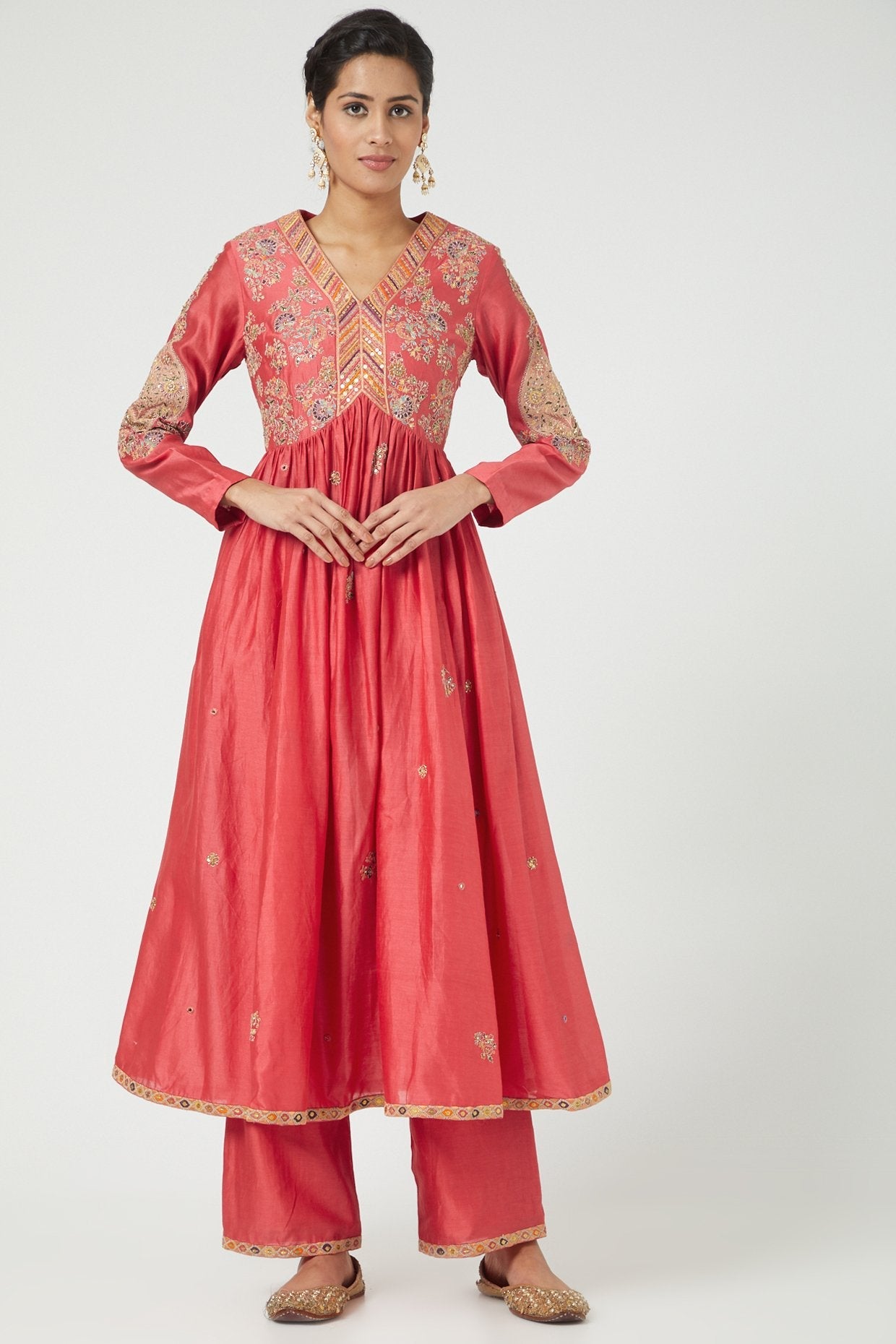 Pink Gathered Kurta Set