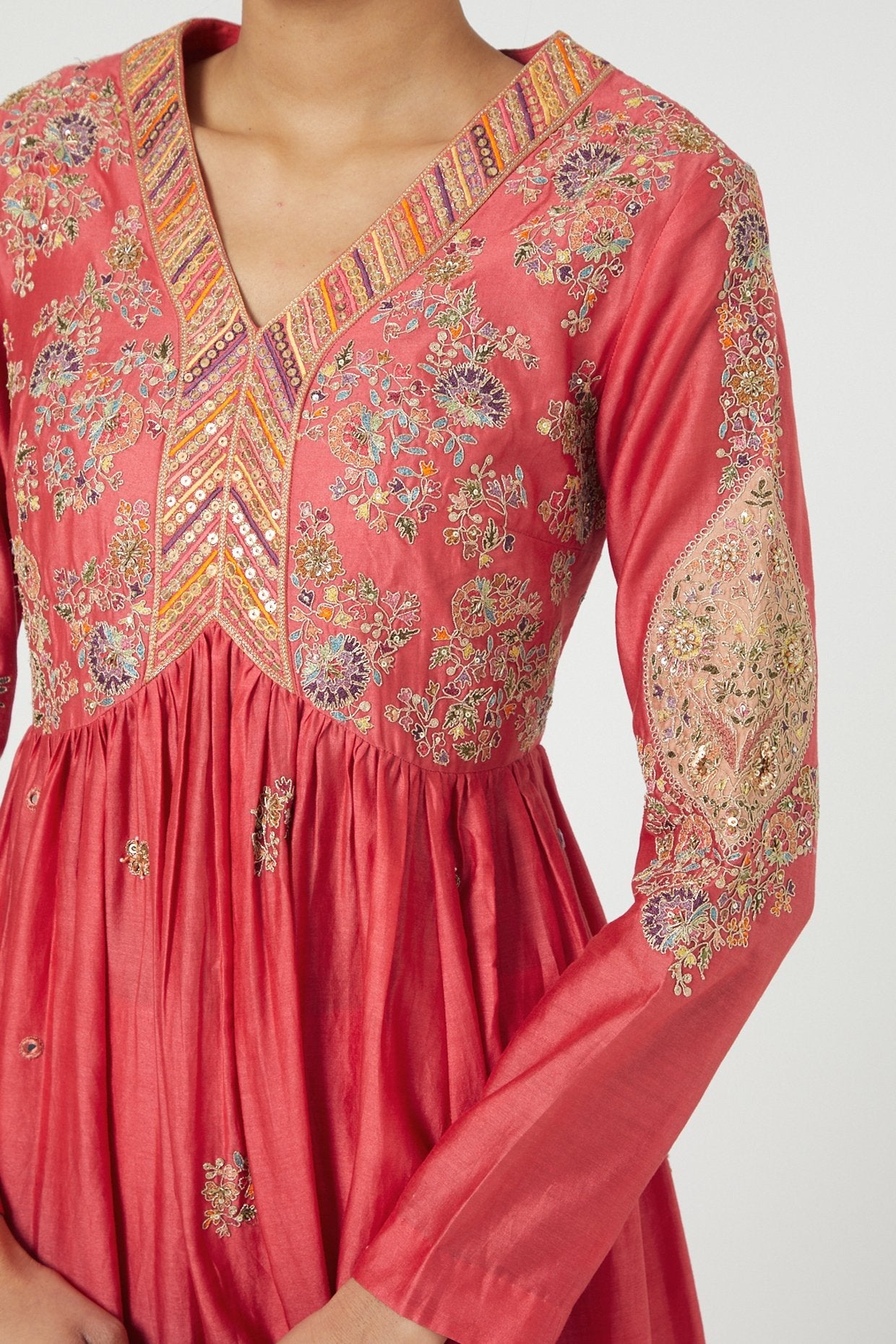 Pink Gathered Kurta Set