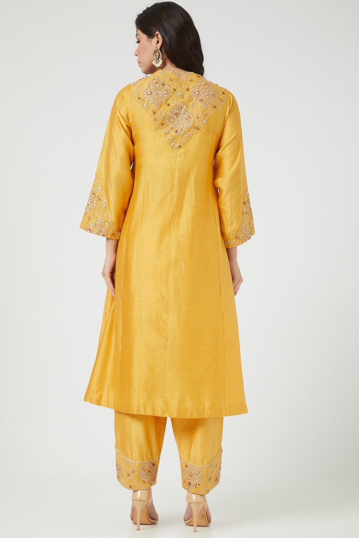 Yellow Shimmer Embroidered Kurta Set
