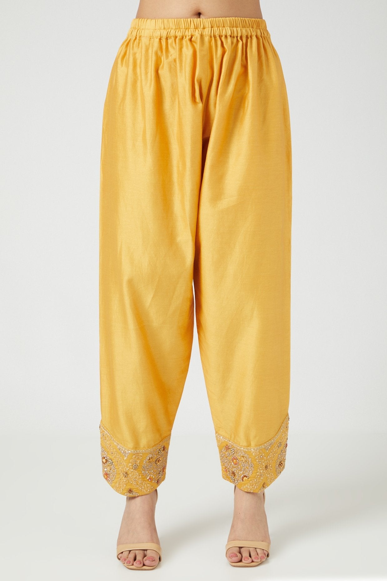 Yellow Shimmer Embroidered Kurta Set