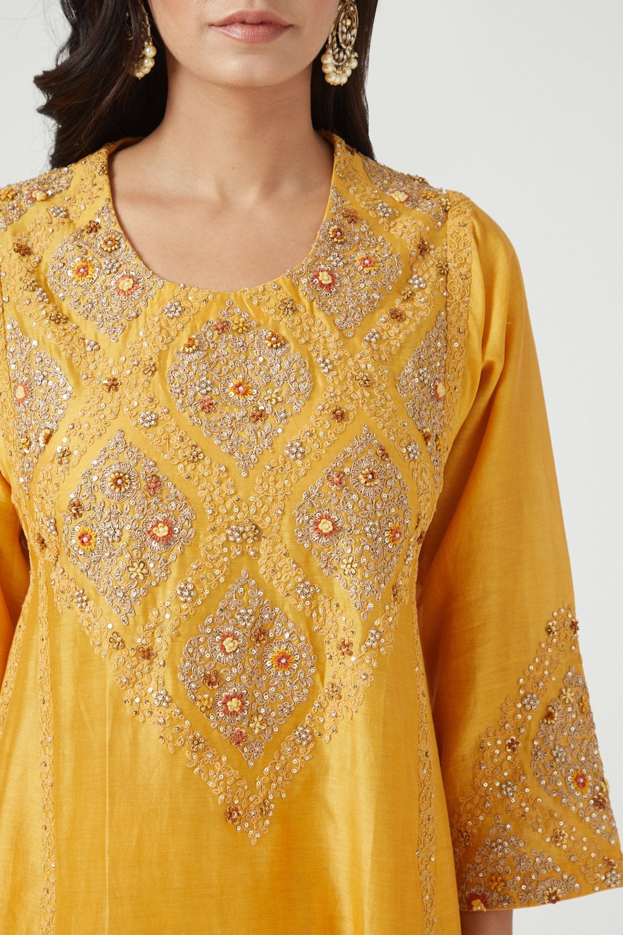 Yellow Shimmer Embroidered Kurta Set
