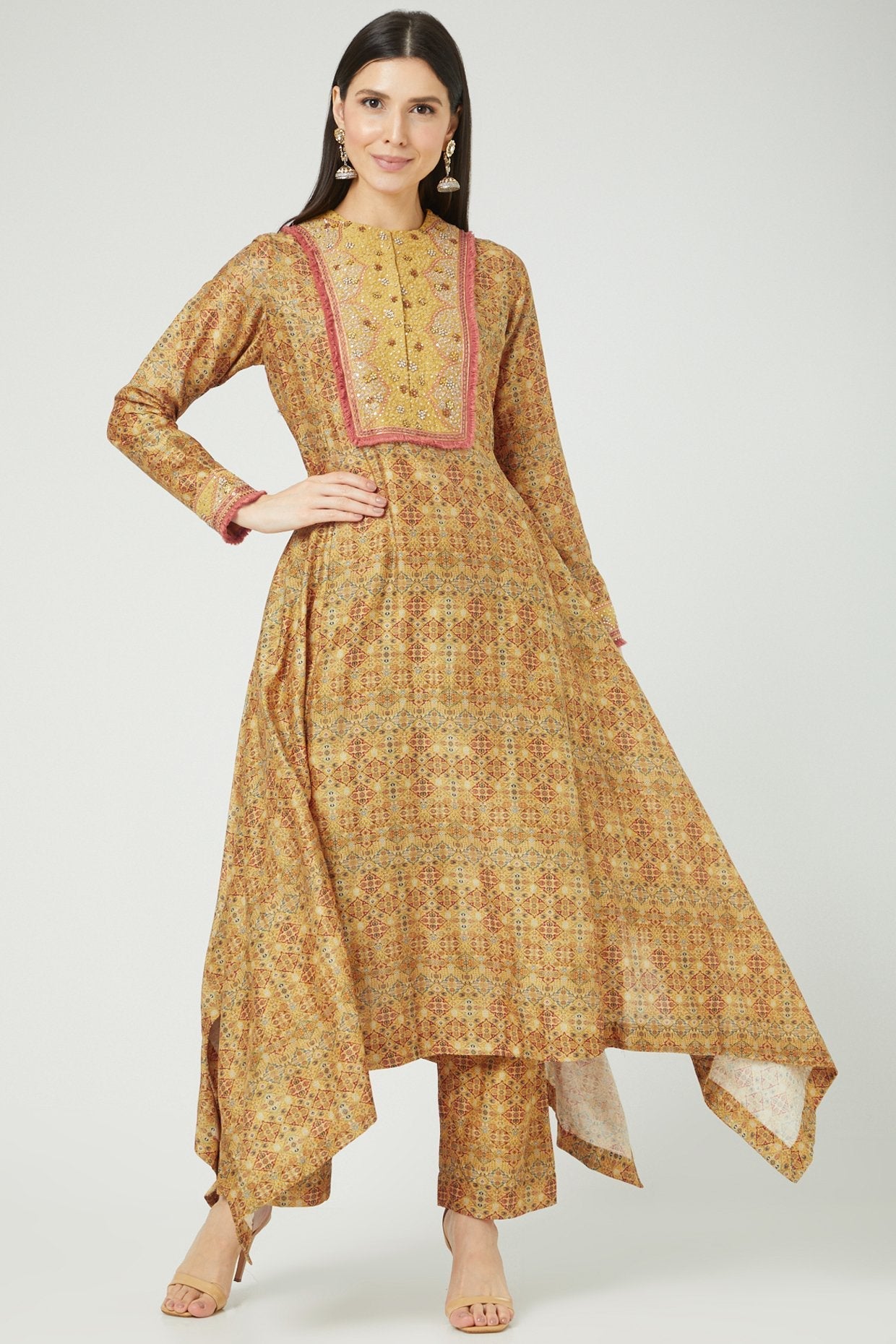 Mustard Printed Kurta Set