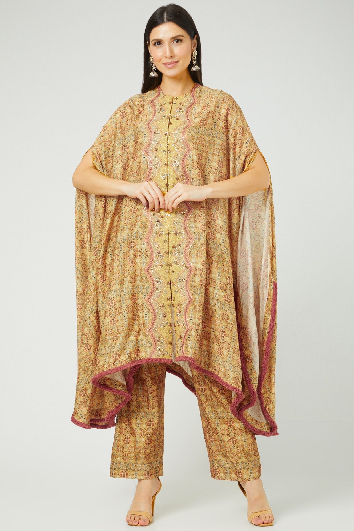 Mustard Printed Cape Set