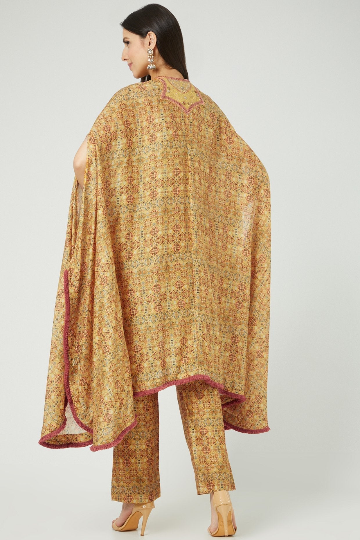 Mustard Printed Cape Set