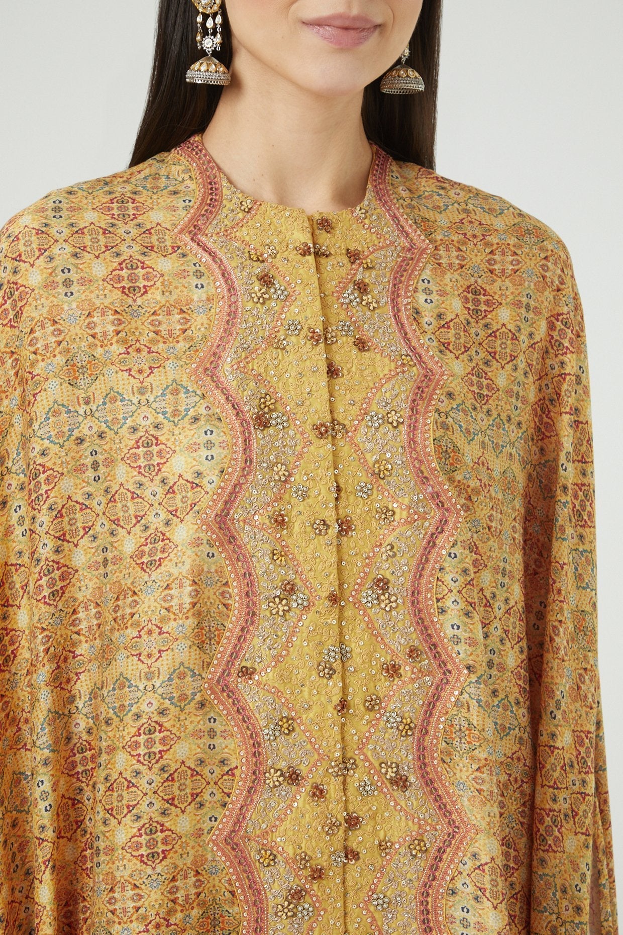 Mustard Printed Cape Set