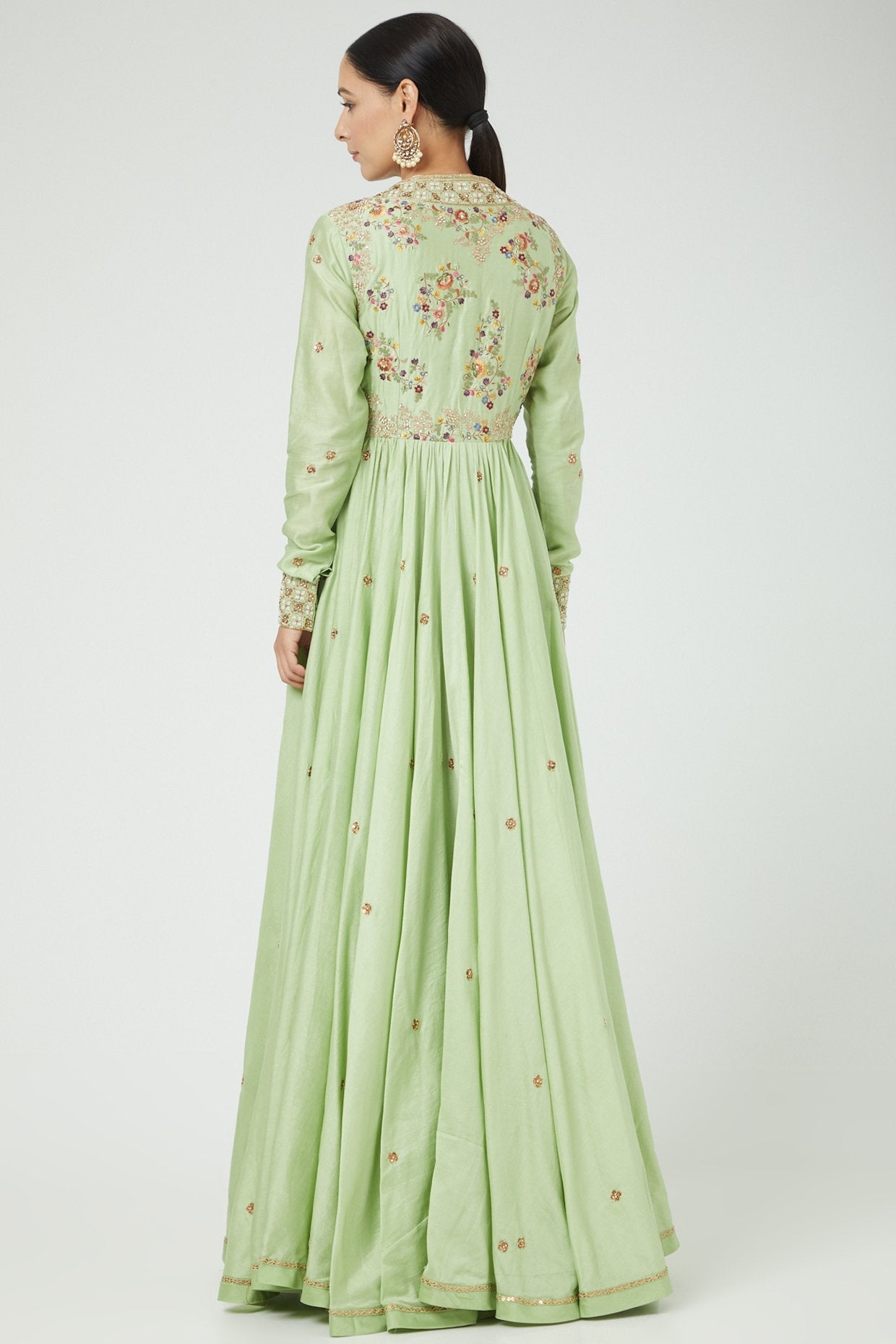 Mint Green Chanderi Kalidar Anarkali Set
