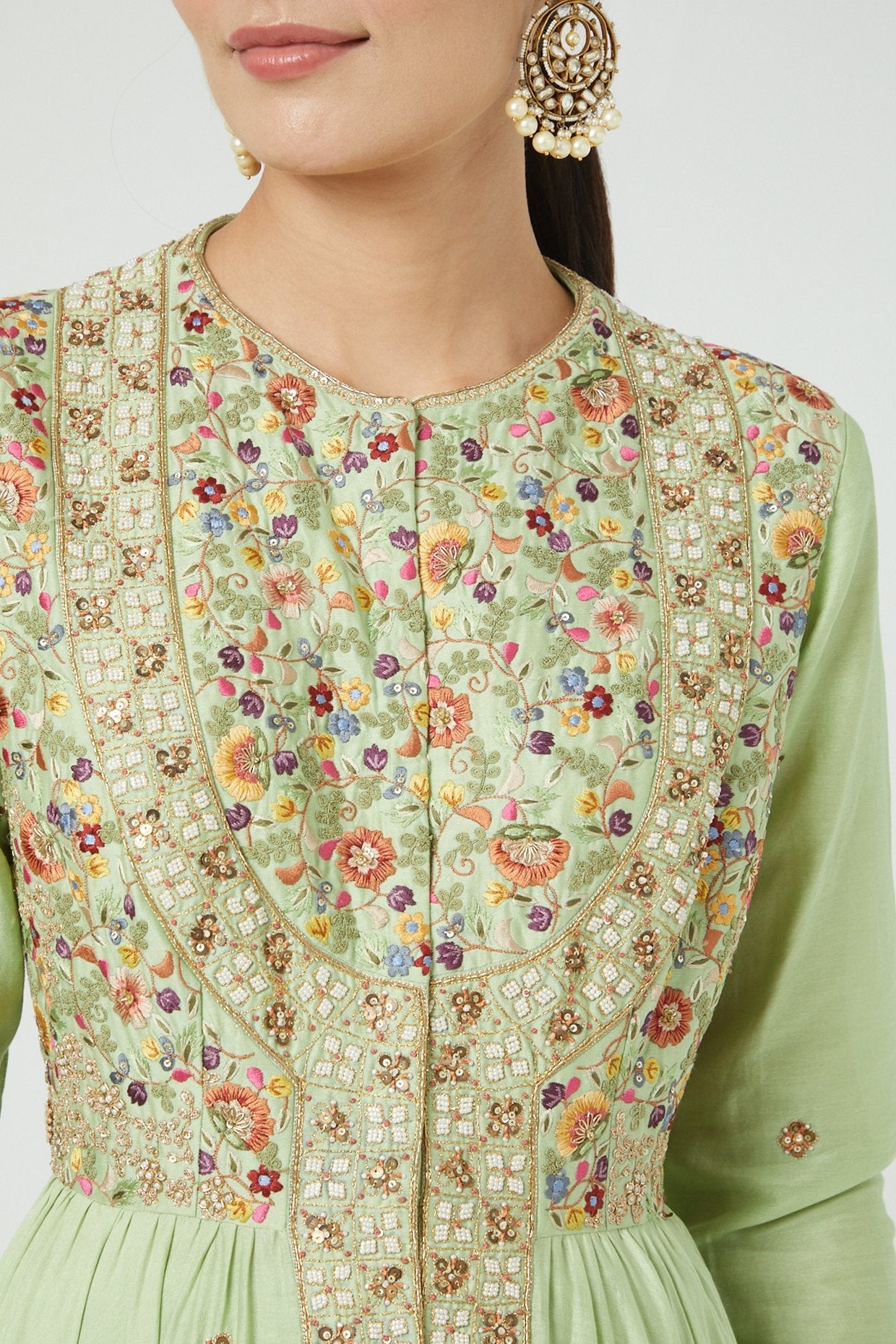 Mint Green Chanderi Kalidar Anarkali Set