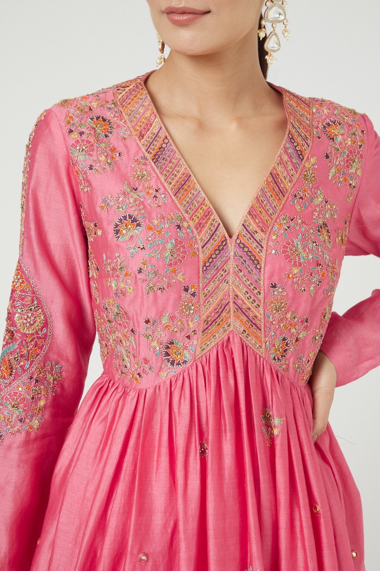 Pink Chanderi Kurta Set