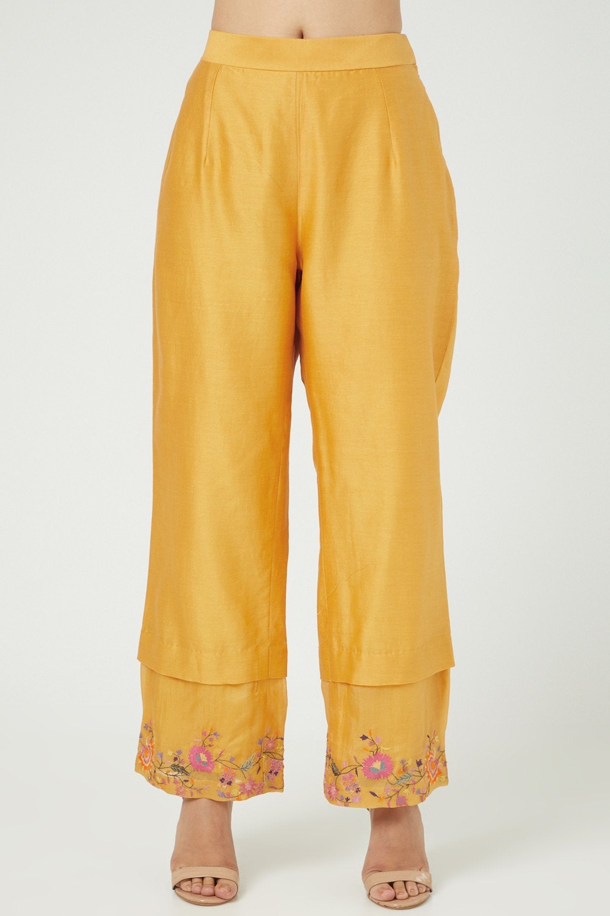 Mustard Asymmetrical Kurta Set With Embroidery