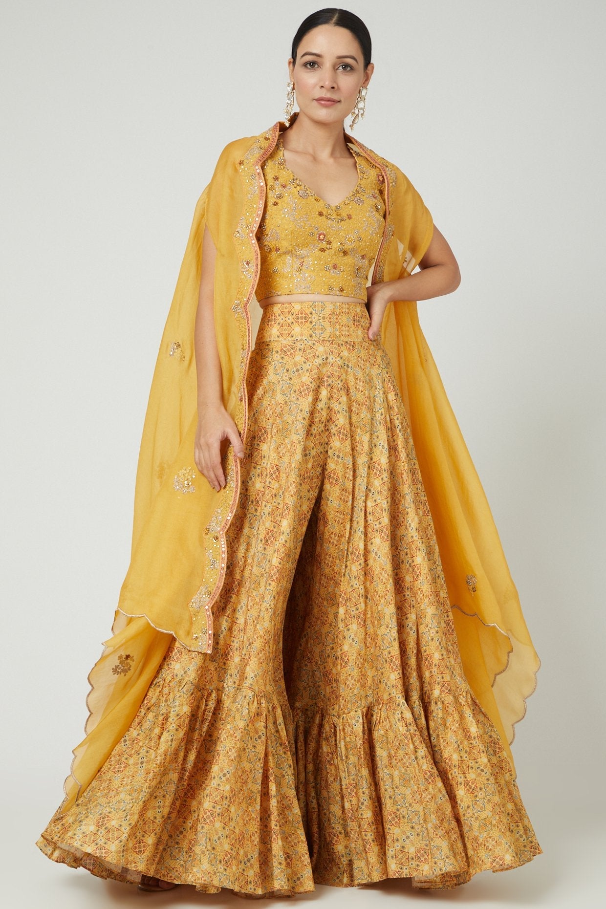 Mustard Printed Sharara Set