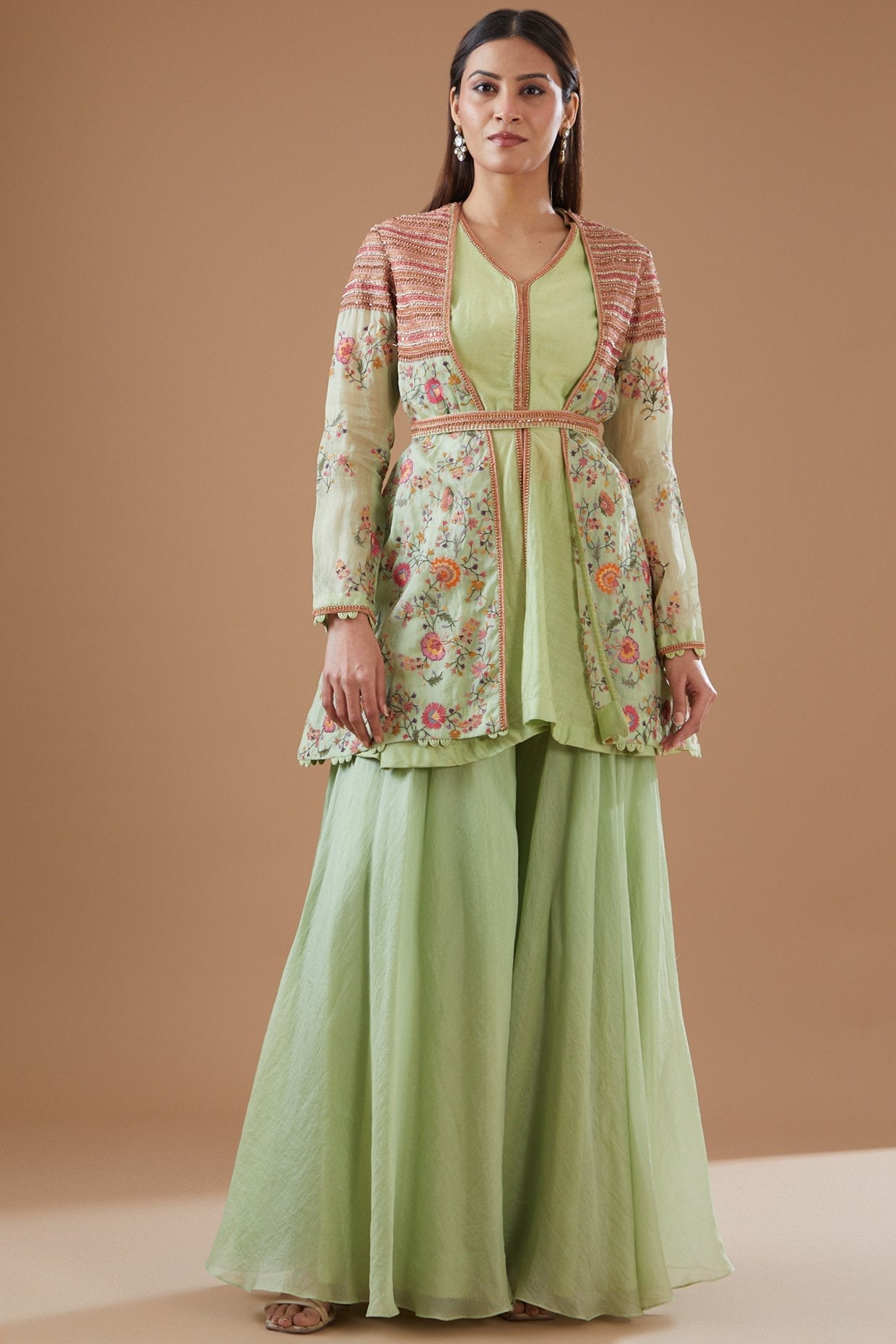 Green Chanderi Silk Sharara Set