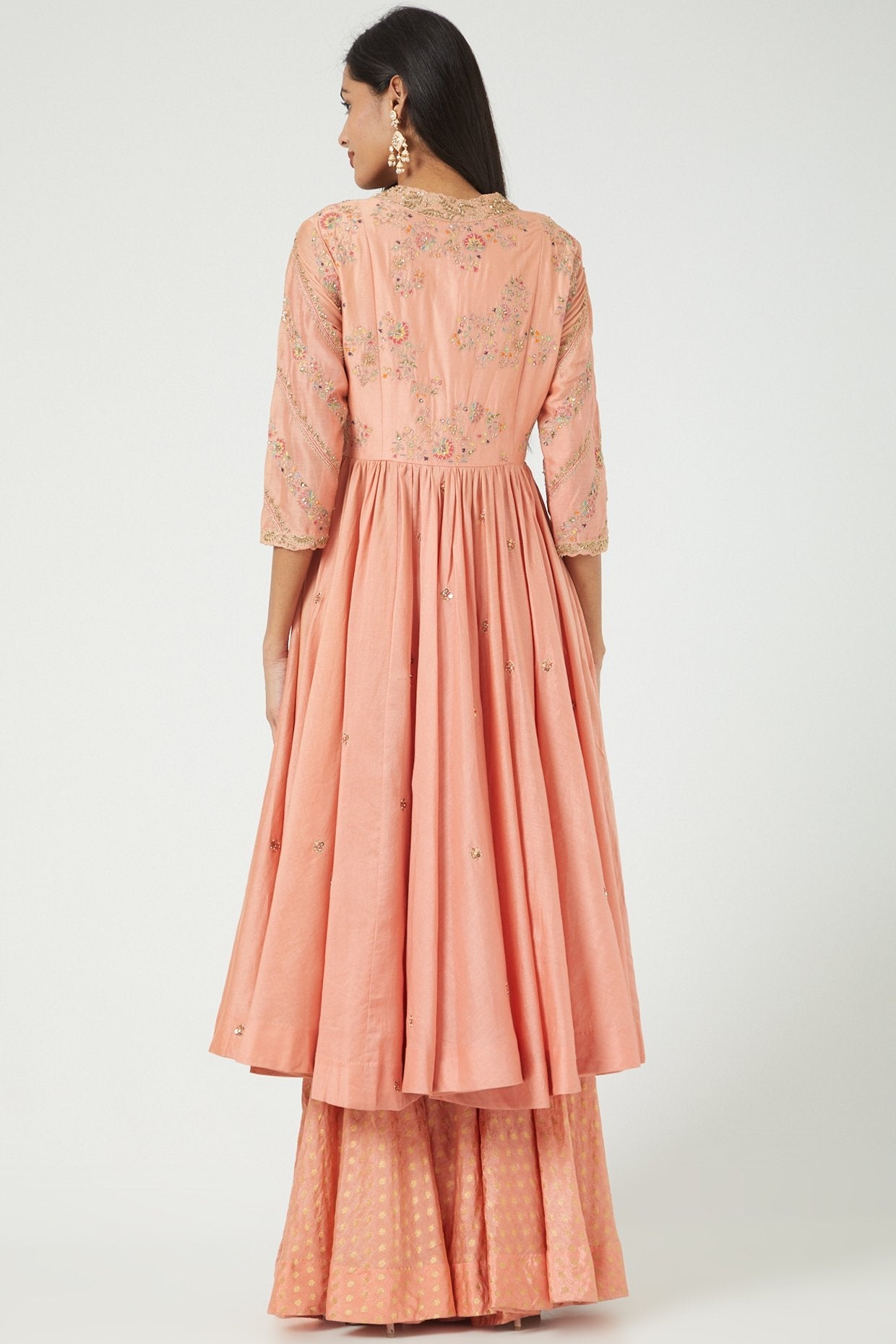 Peach & Gold Brocade Sharara Set