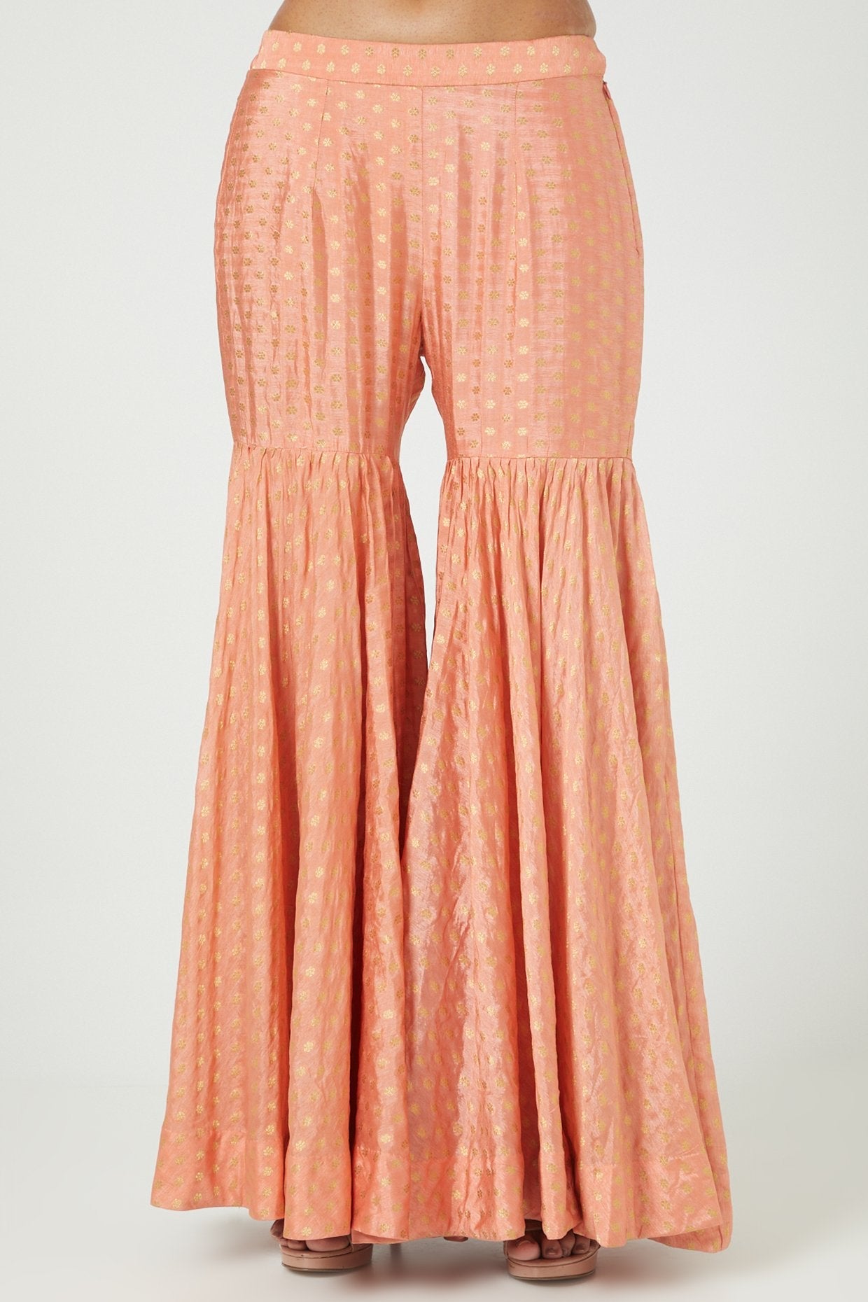 Peach & Gold Brocade Sharara Set