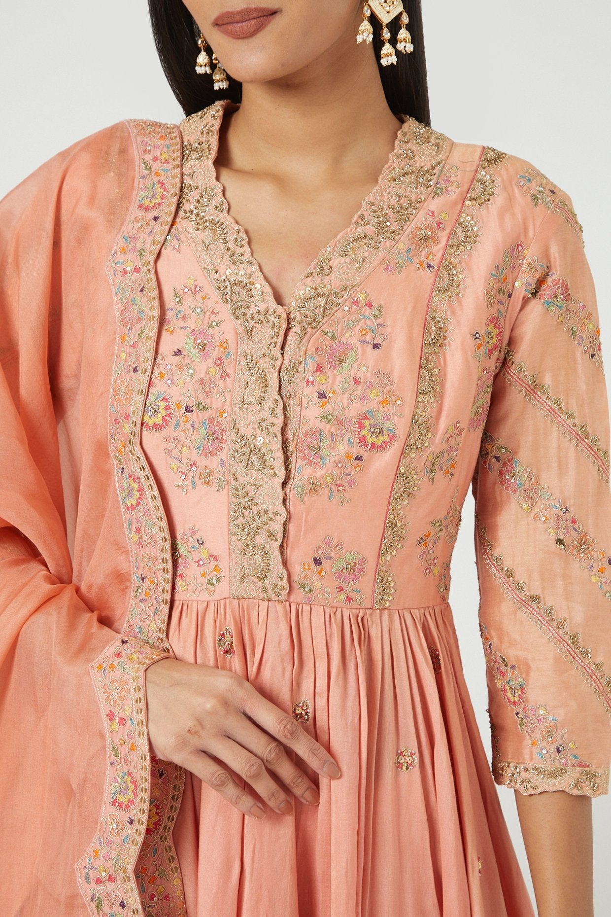 Peach & Gold Brocade Sharara Set
