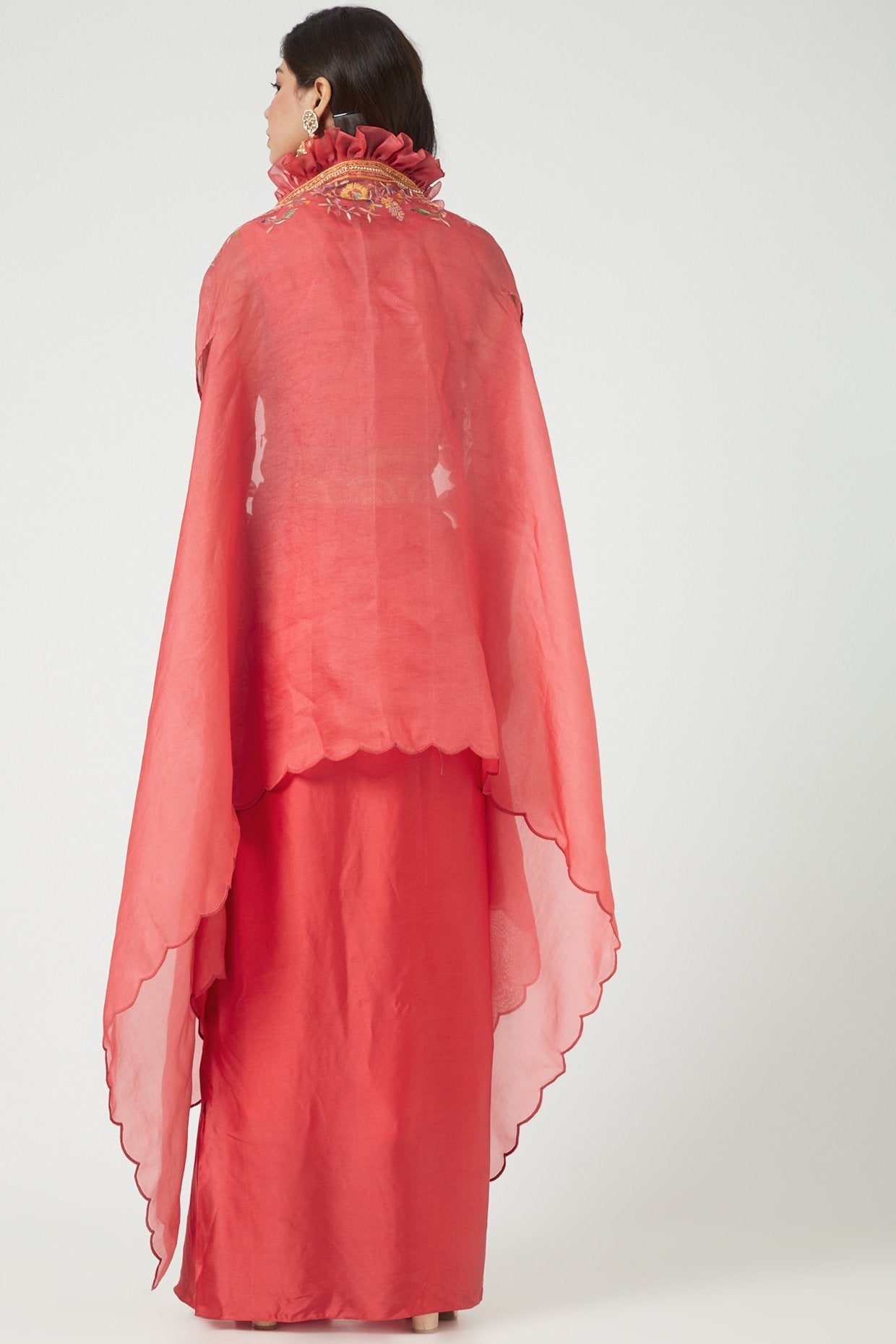 Pink Satin Draped Skirt Set