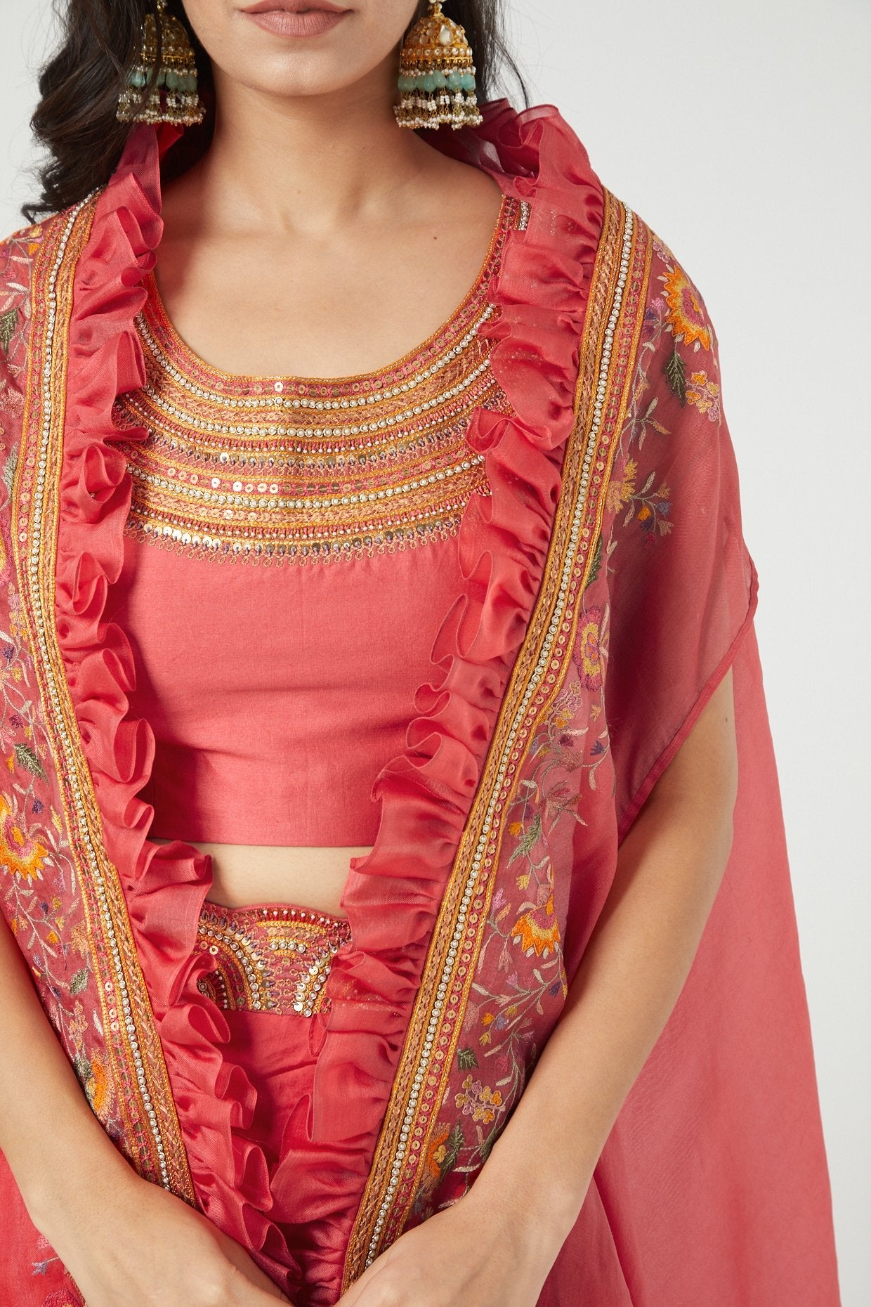 Pink Satin Draped Skirt Set