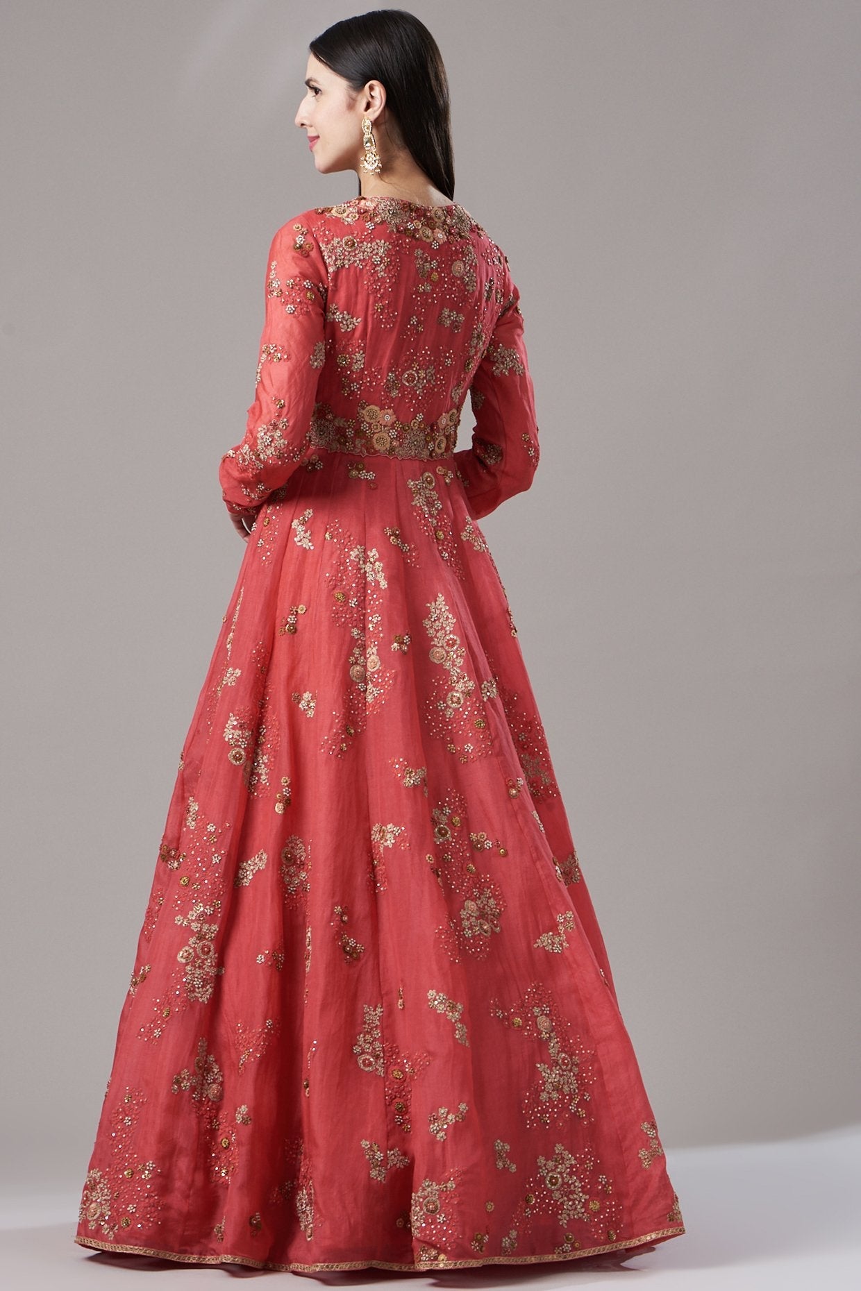 Red Organza Shimmer Kalidar Anarkali Set