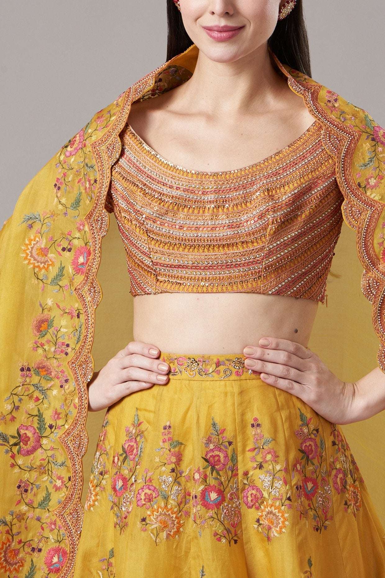 Yellow Embroidered Lehenga Set