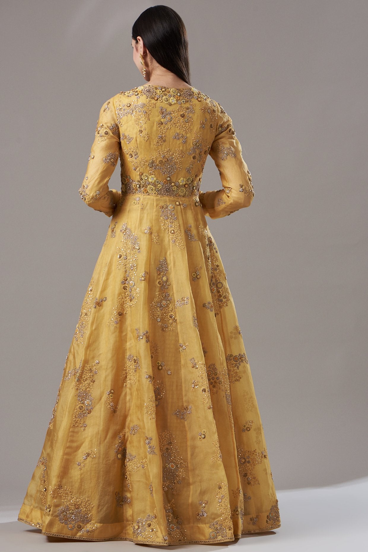 Yellow Organza Shimmer Anarkali Set