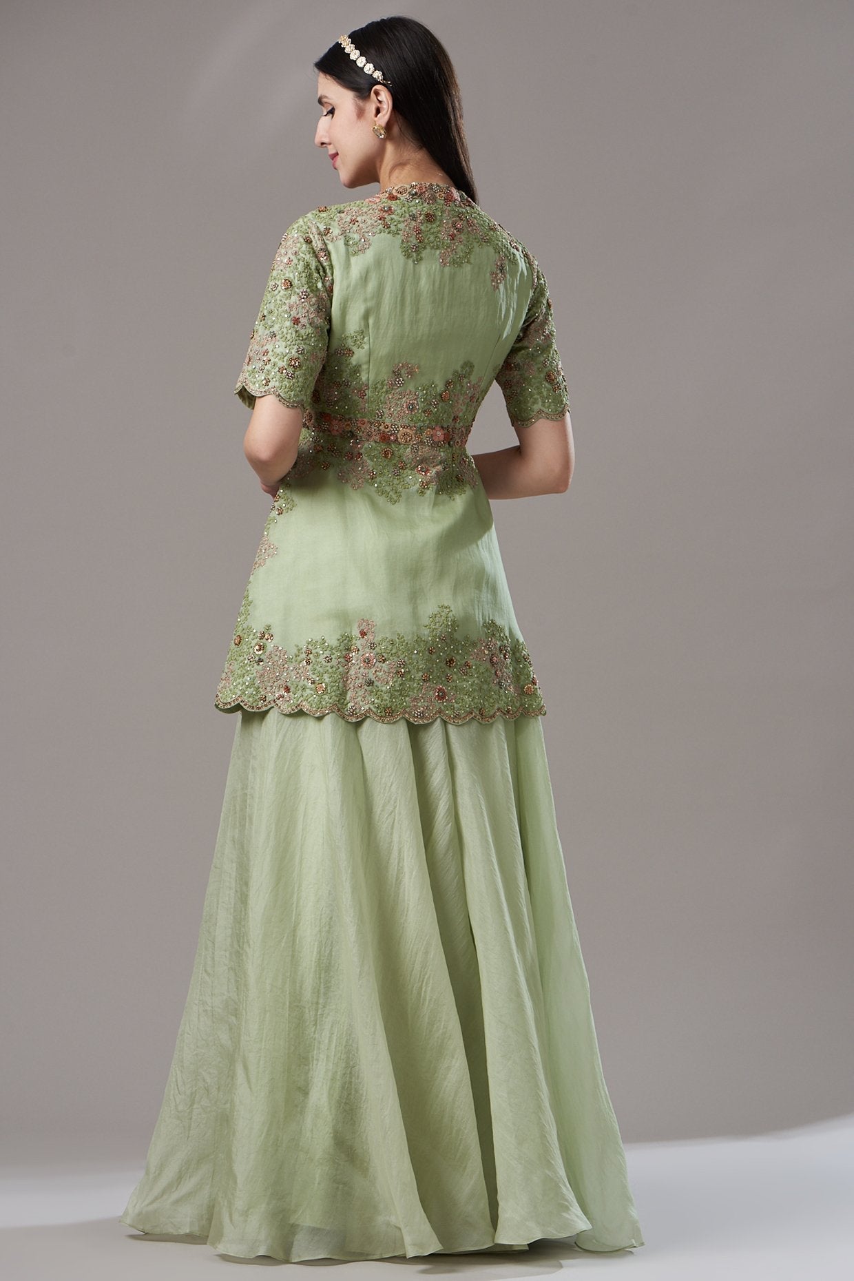 Olive Green Organza Sharara Set