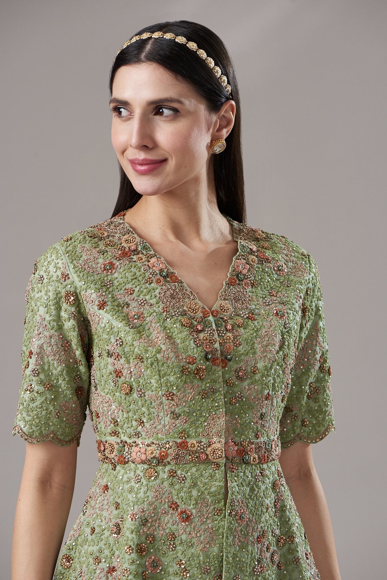 Olive Green Organza Sharara Set