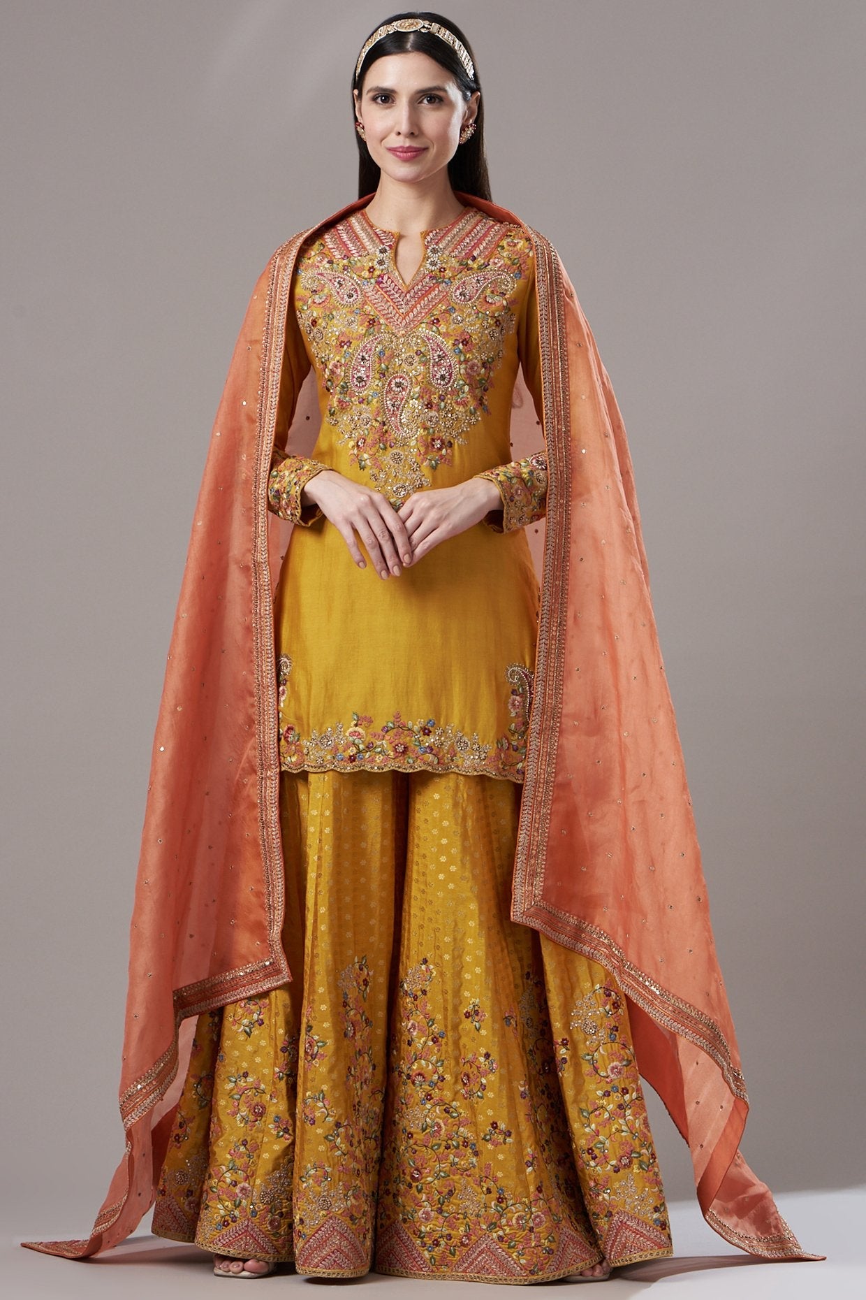 Yellow Embroidered Sharara Set