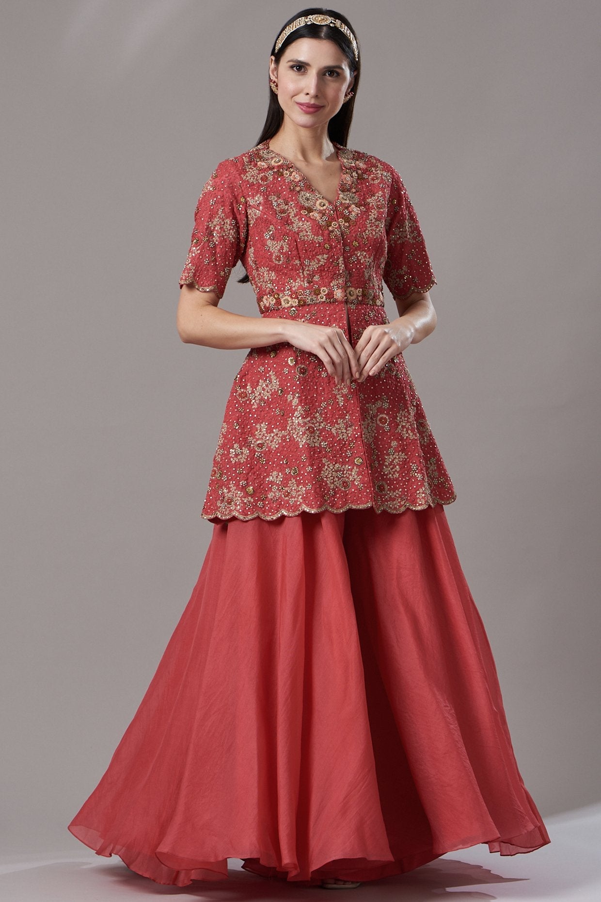 Red Organza Sharara Set