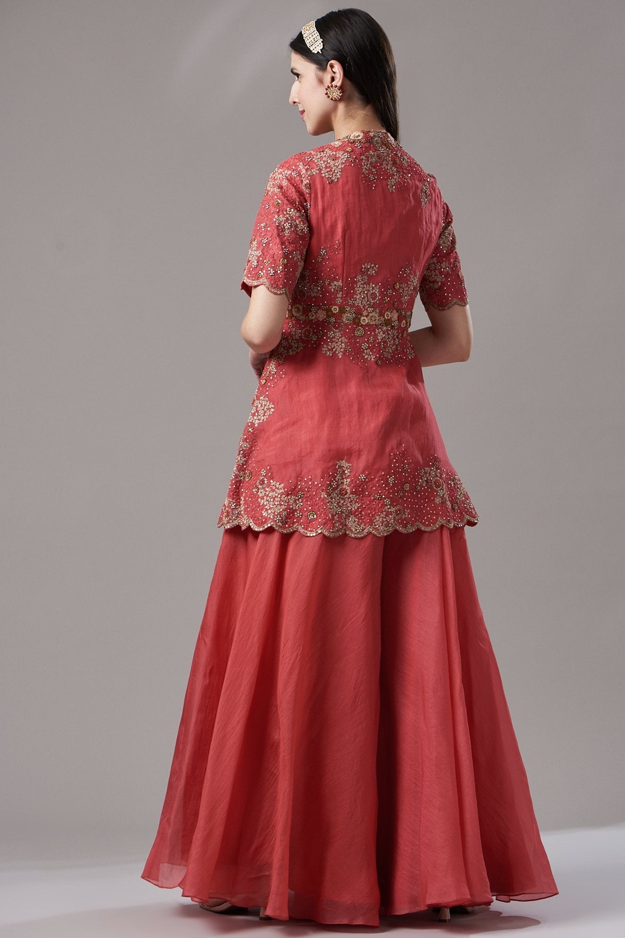 Red Organza Sharara Set
