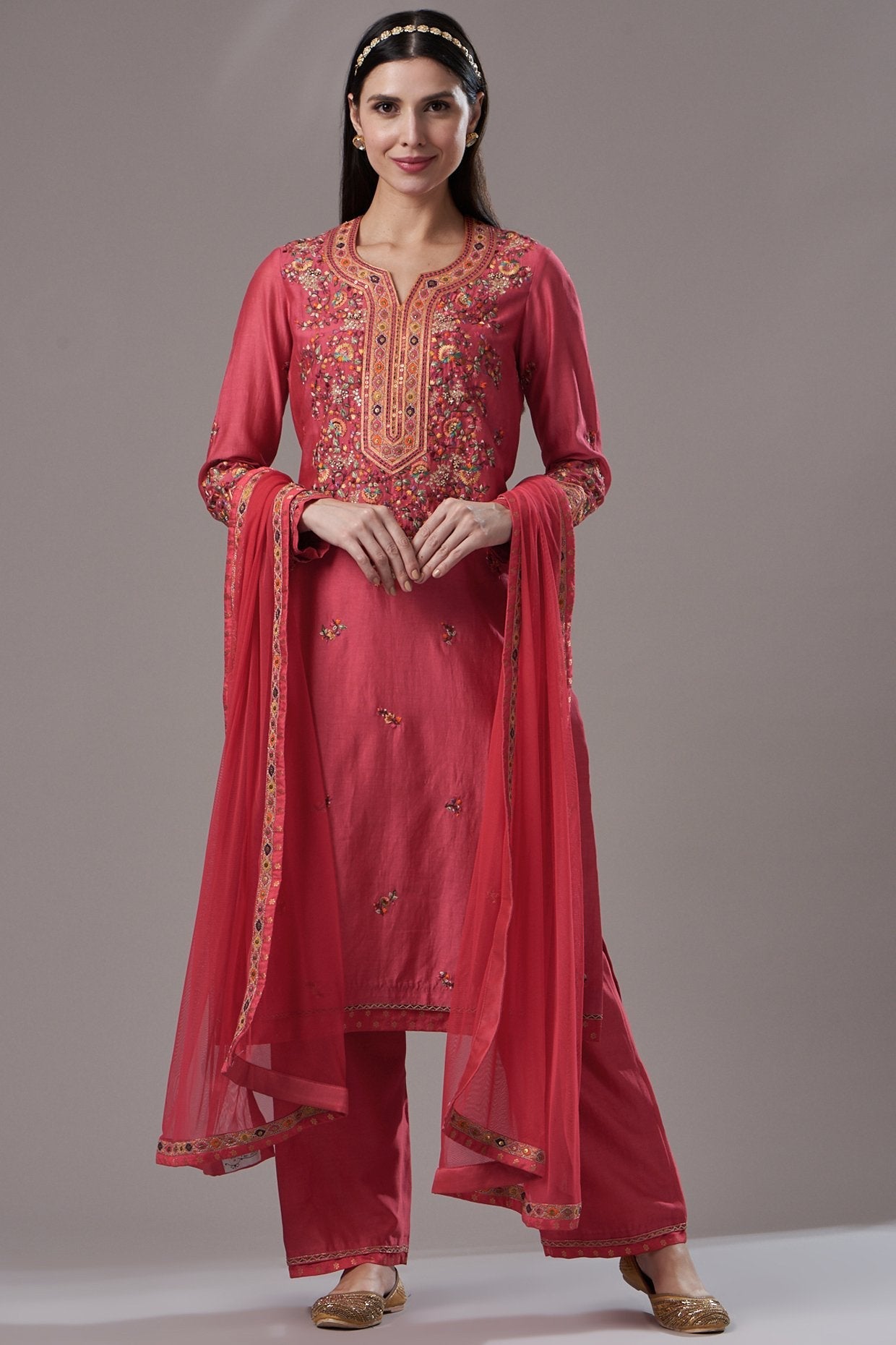 Red Embroidered Kurta Set