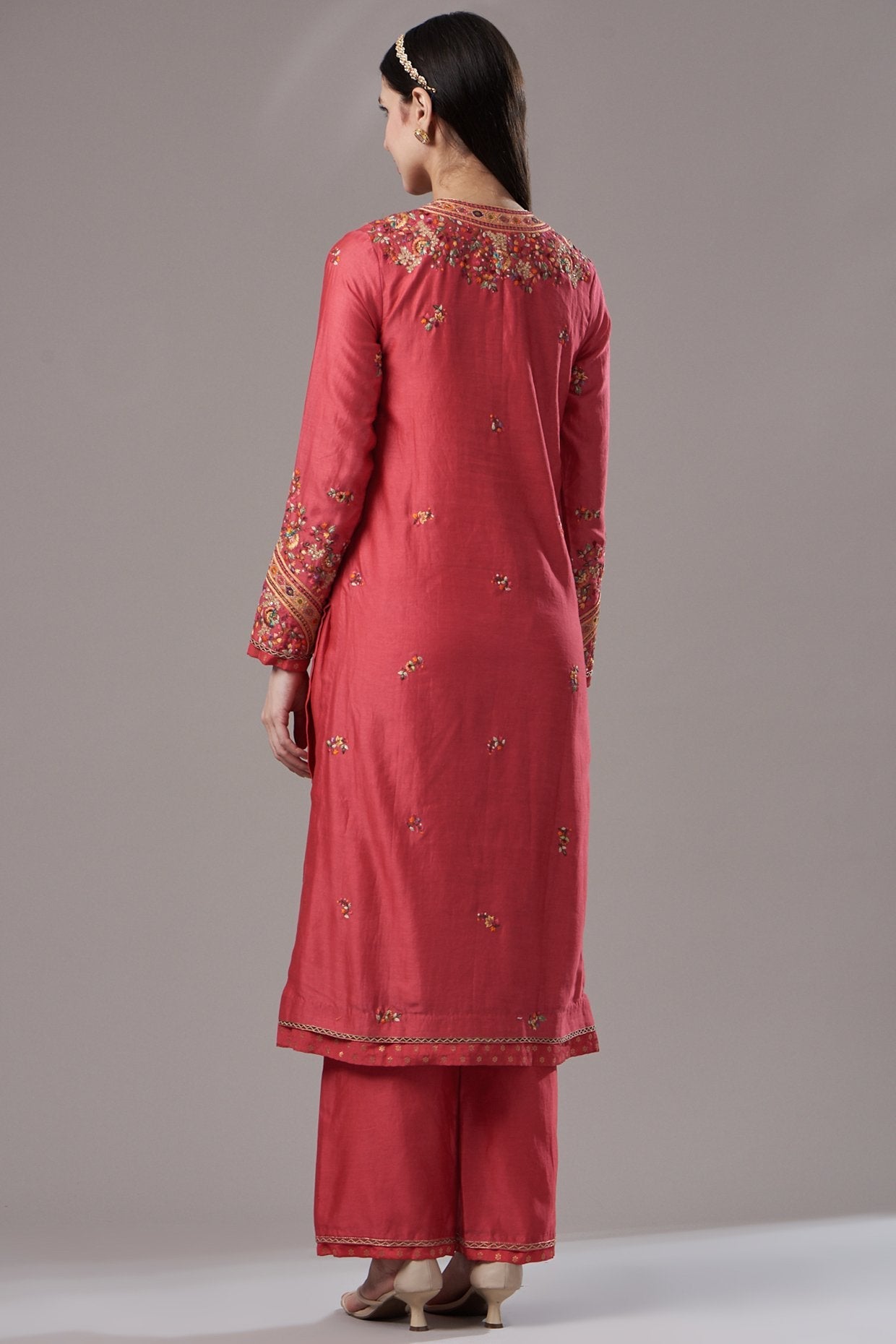 Red Embroidered Kurta Set