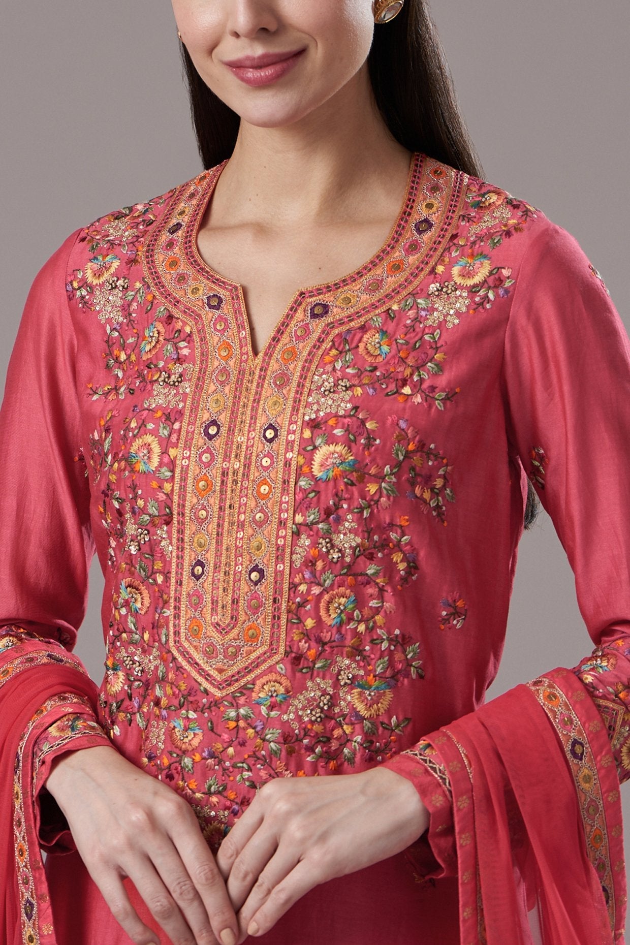 Red Embroidered Kurta Set