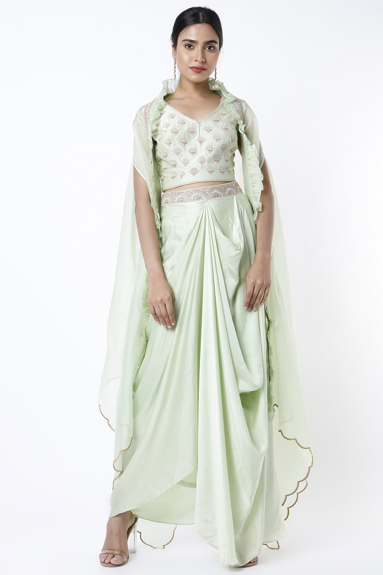 Mint Draped Skirt Set