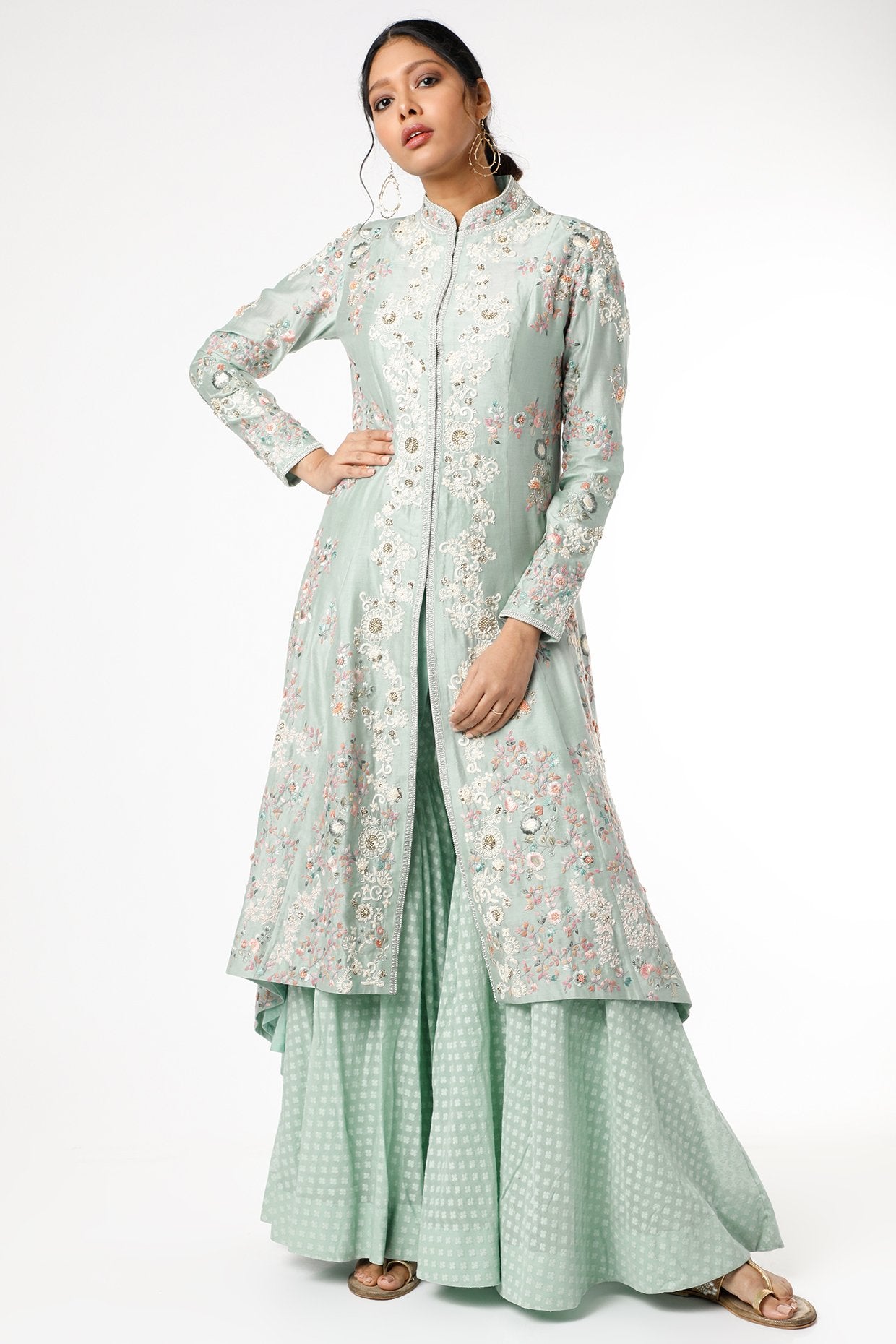 Powder Blue Embroidered Jacket Set