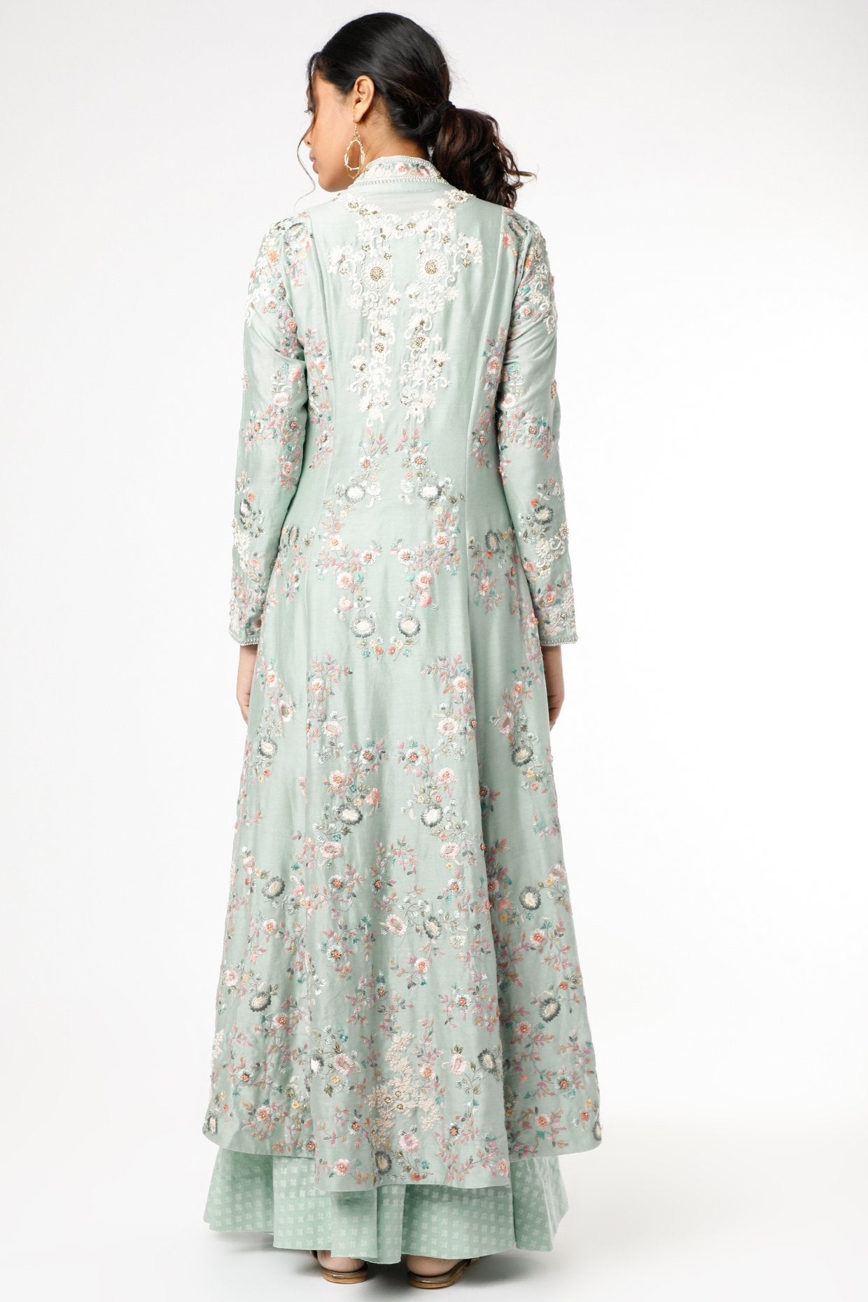 Powder Blue Embroidered Jacket Set