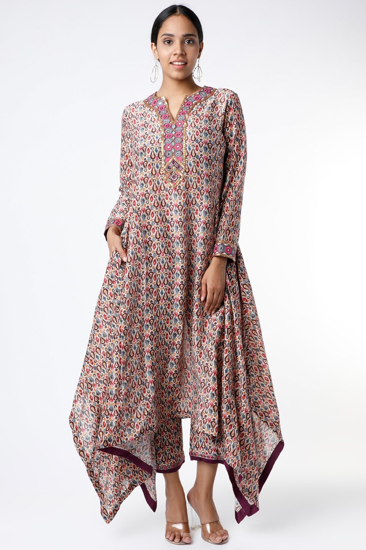 Beige Asymmetrical Kurta Set