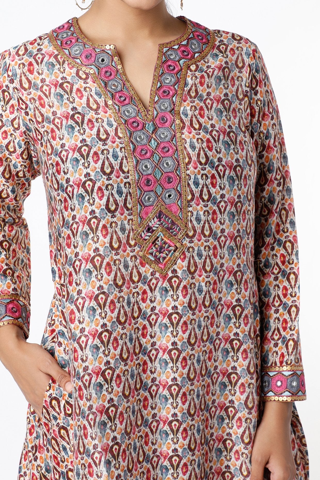 Beige Asymmetrical Kurta Set
