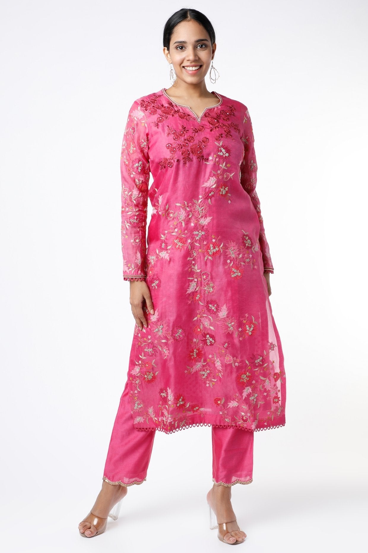 Fuchsia Organza Kurta Set