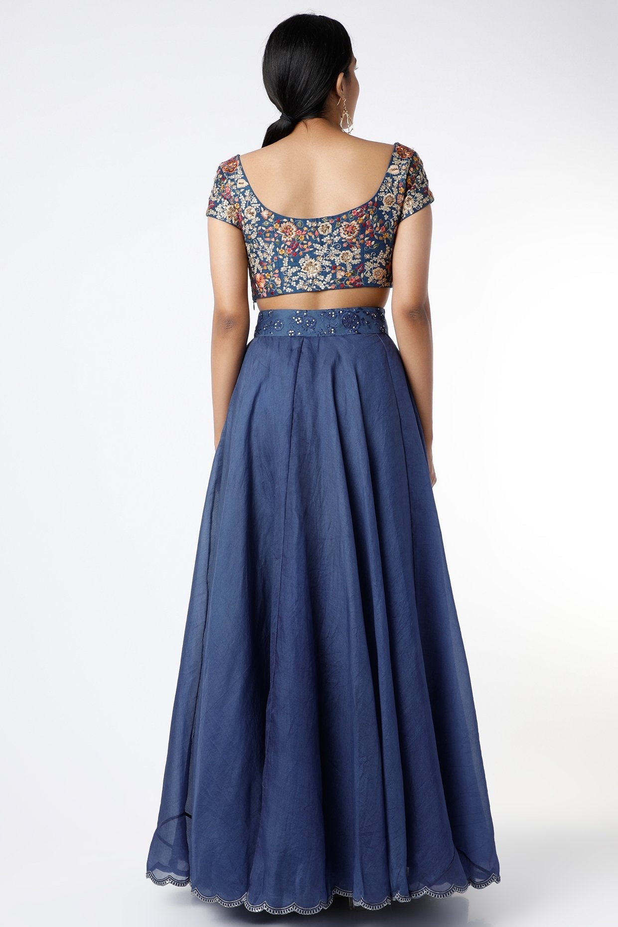 Midnight Blue Skirt With Embroidered Blouse