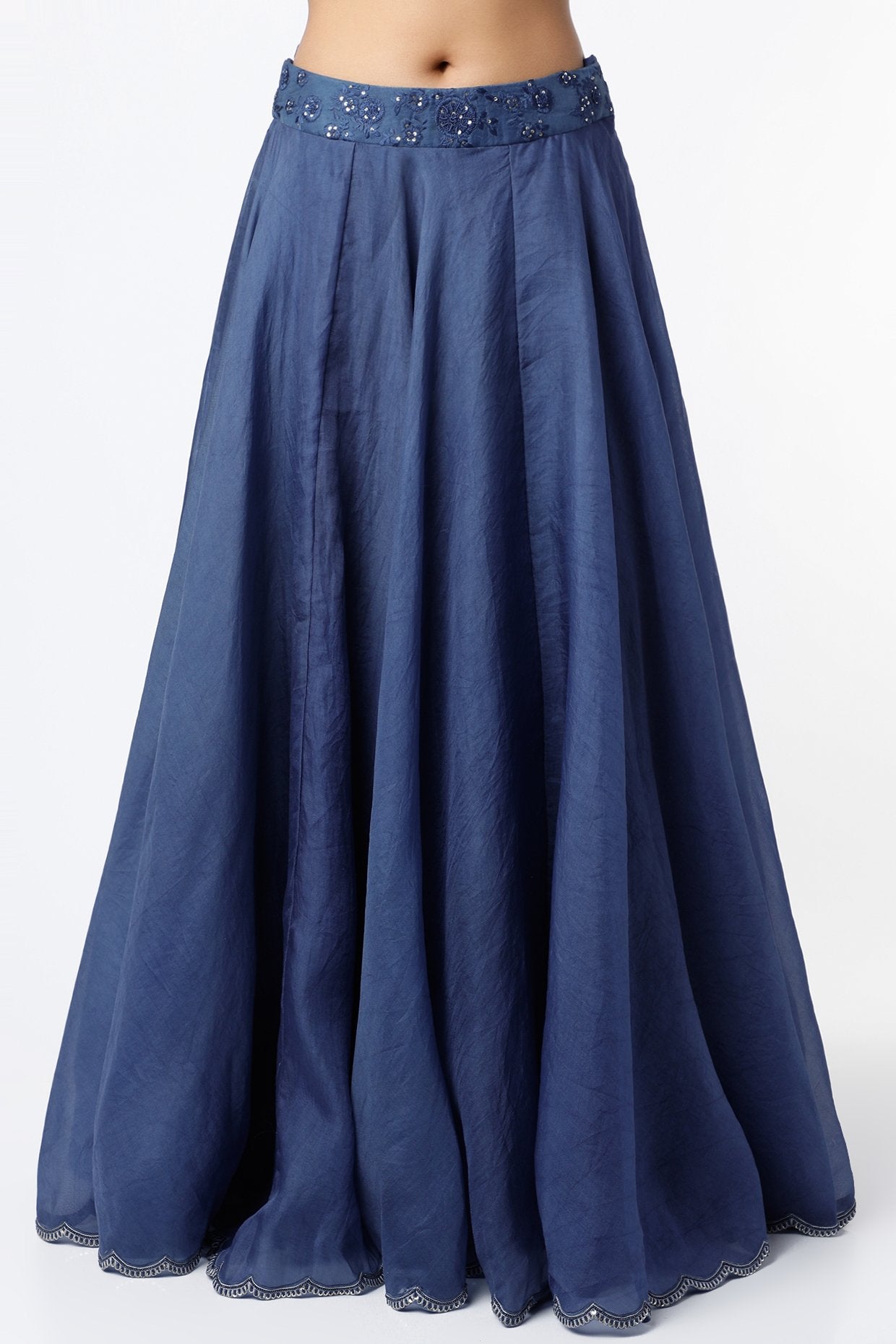 Midnight Blue Skirt With Embroidered Blouse